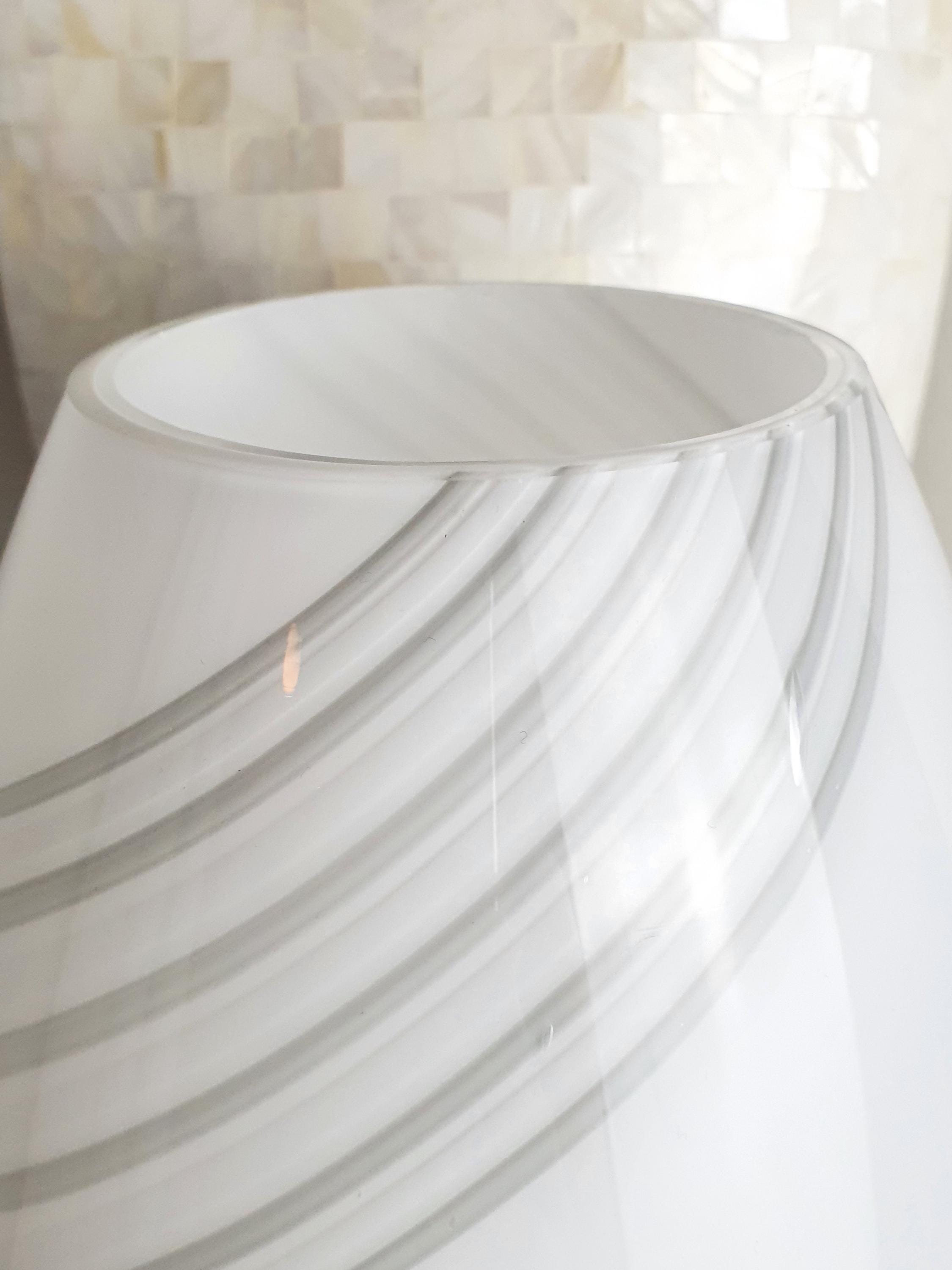 Murano Glass Mushroom Lamp: White & Grey Swirl, MCM Bedside Light