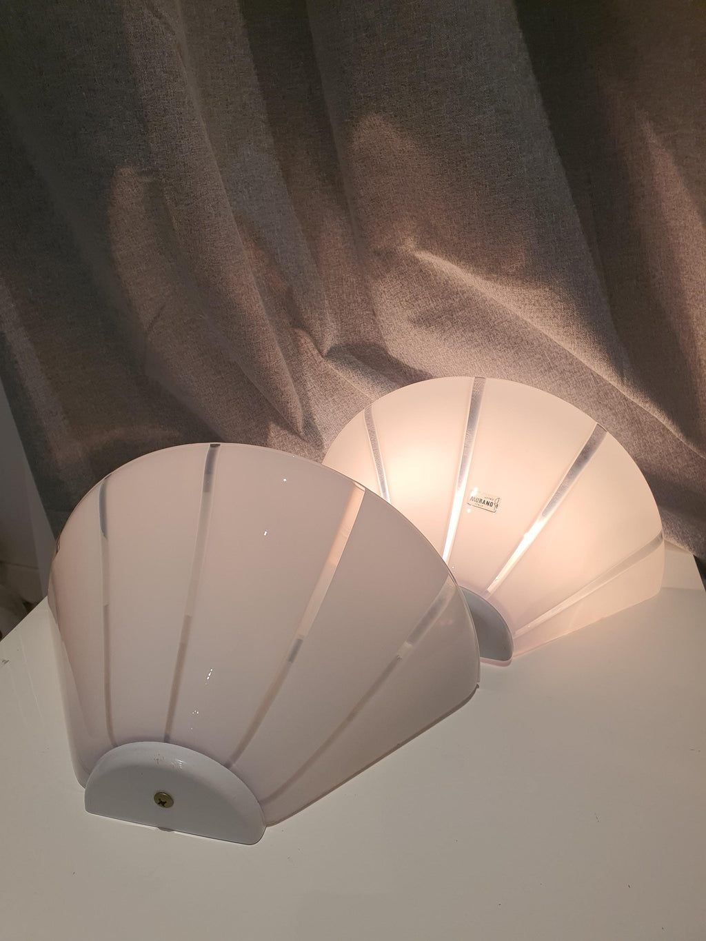 Vintage Murano Glass Wall Sconces: White Striped Cone Light Fixture