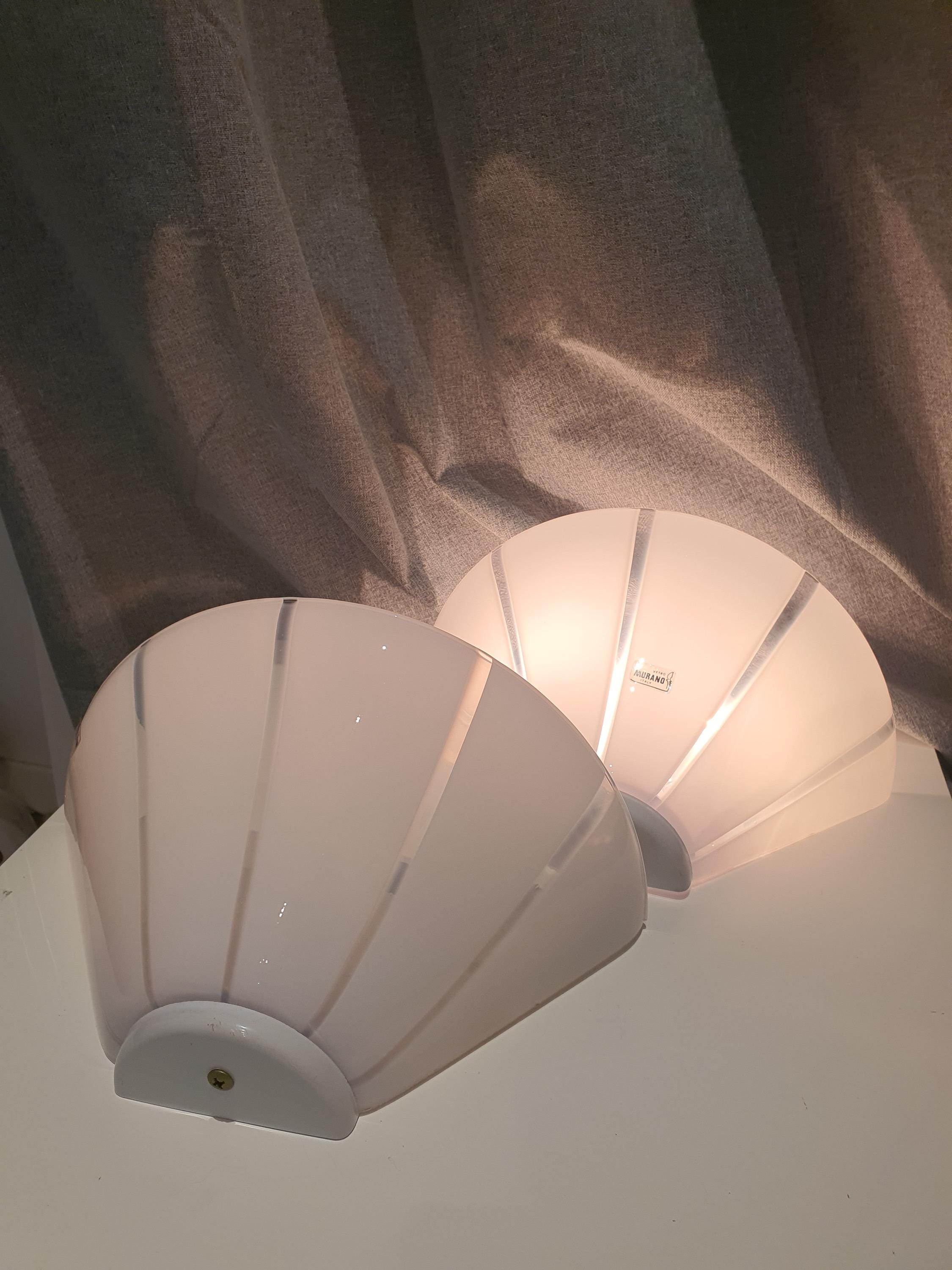 Vintage Murano Glass Wall Sconces: White Striped Cone Light Fixture