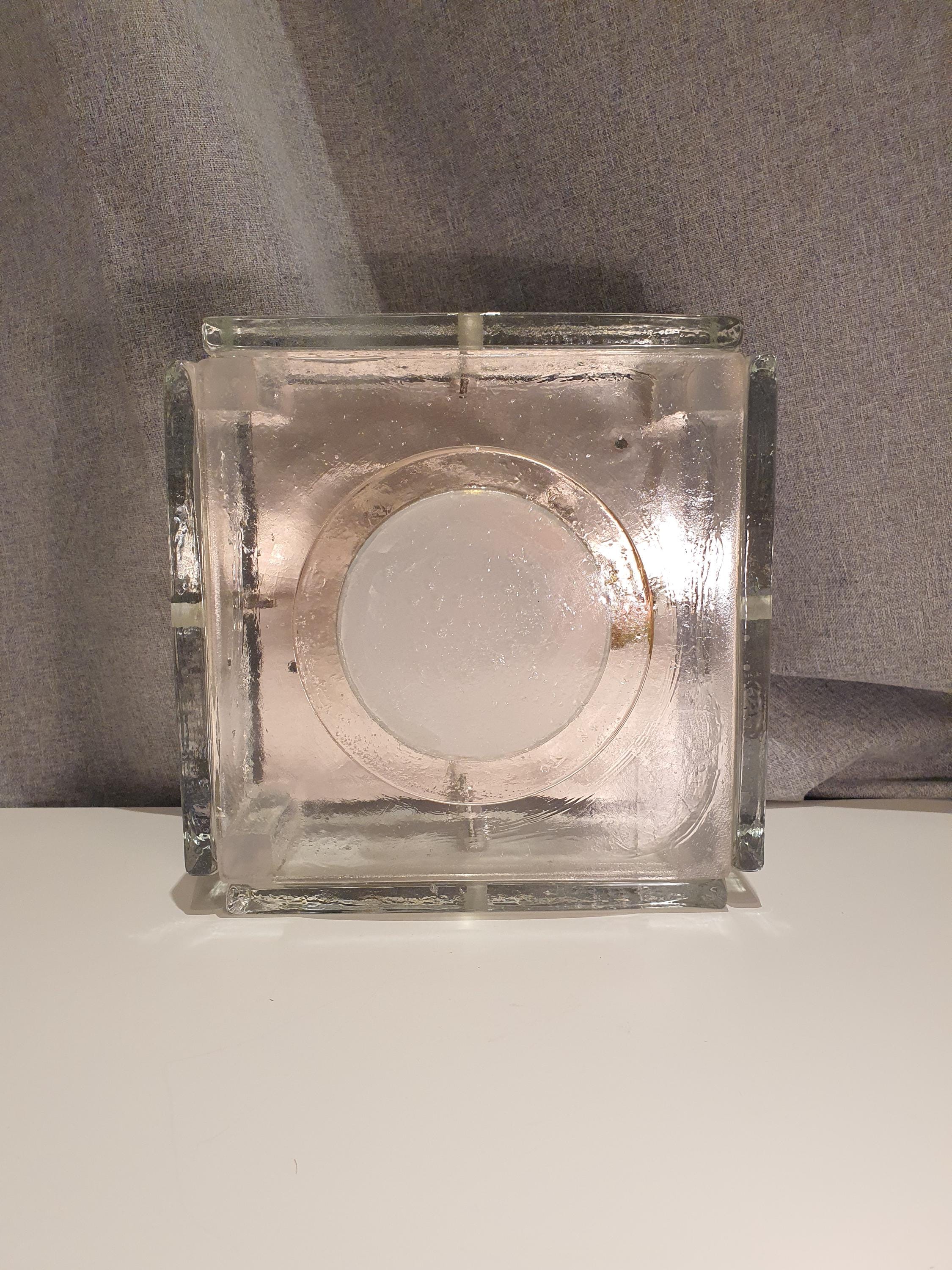 Albano Poli Poliarte Ice Cube Light: 70s Brutalist Glass Flush Mount