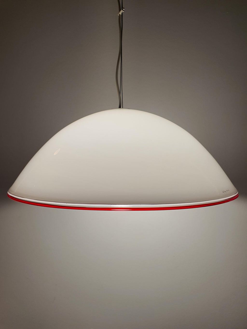 De Majo Vintage Murano Glass Pendant Light: Red Edge Bell Chandelier