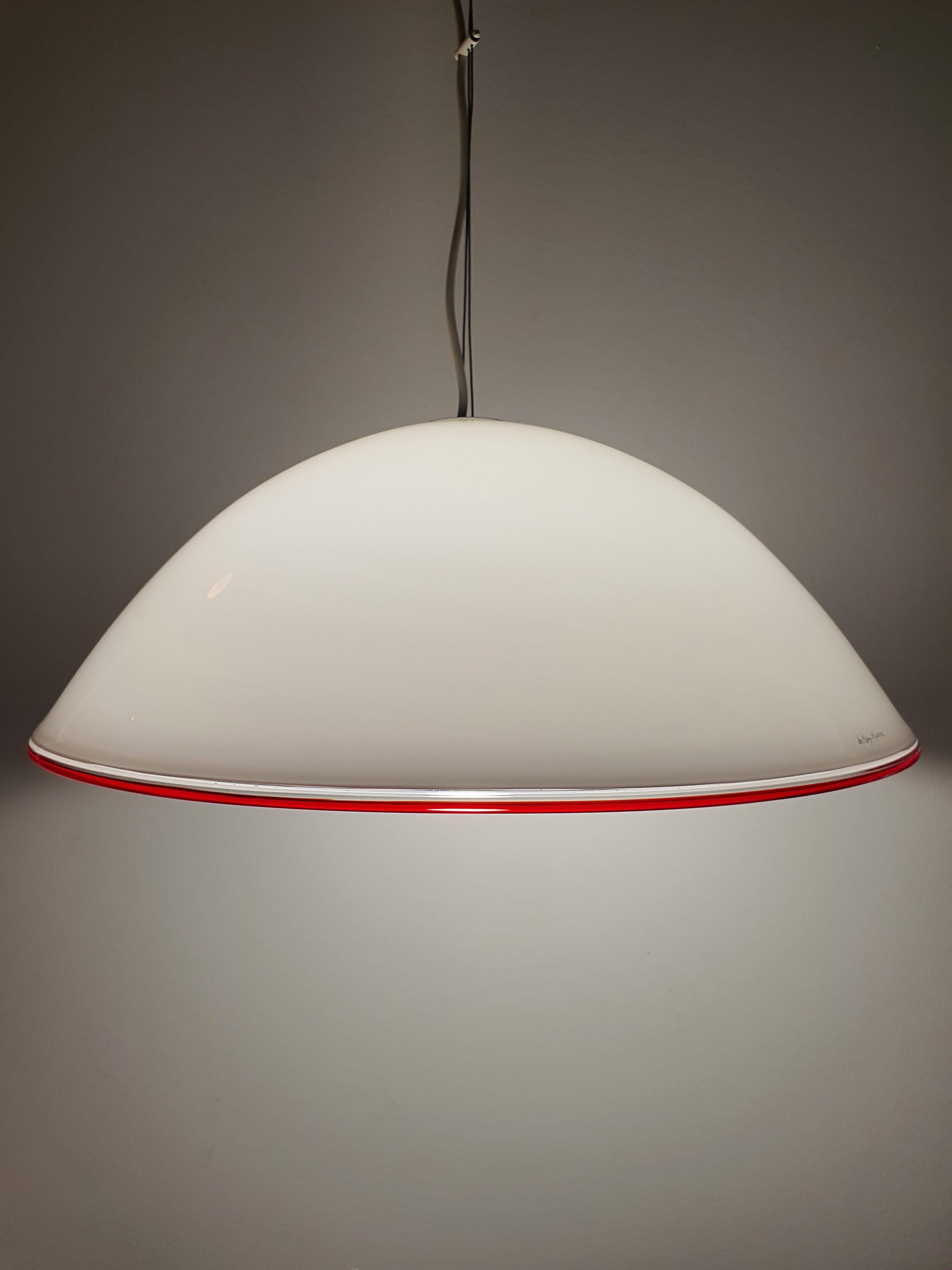 De Majo Vintage Murano Glass Pendant Light: Red Edge Bell Chandelier