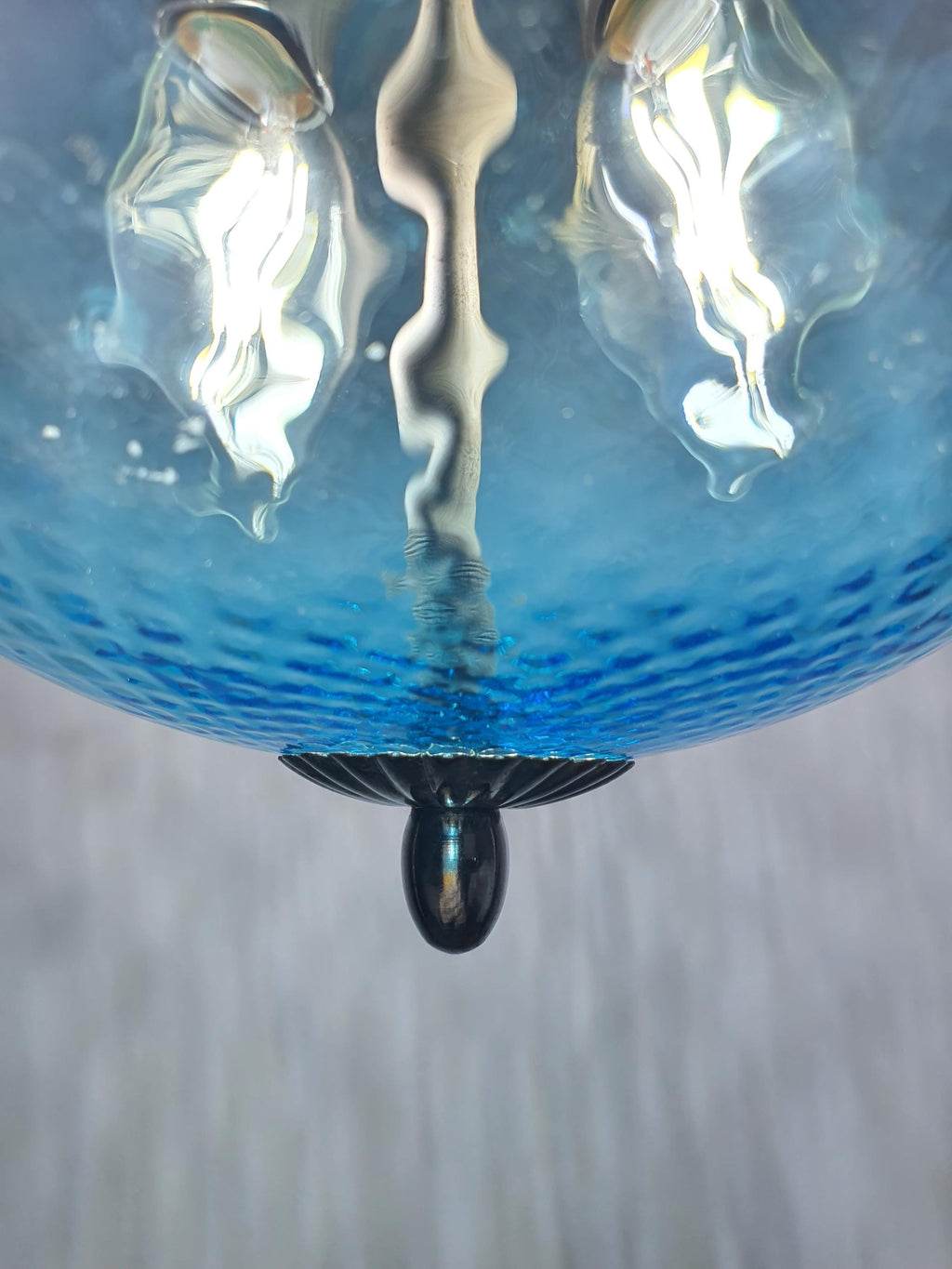 1950年代意大利穆拉诺蓝色玻璃球吊灯 木质镀铬结构