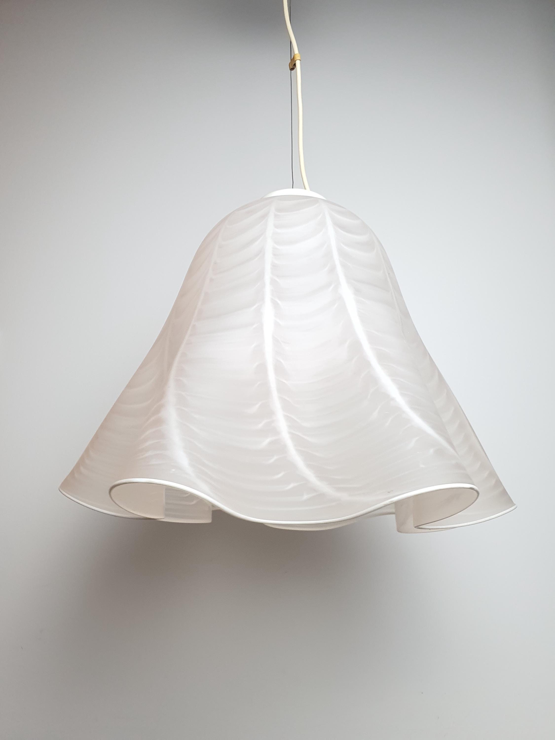 Vintage Pink Satin Murano Glass Pendant Lamp: Handkerchief Floral Light