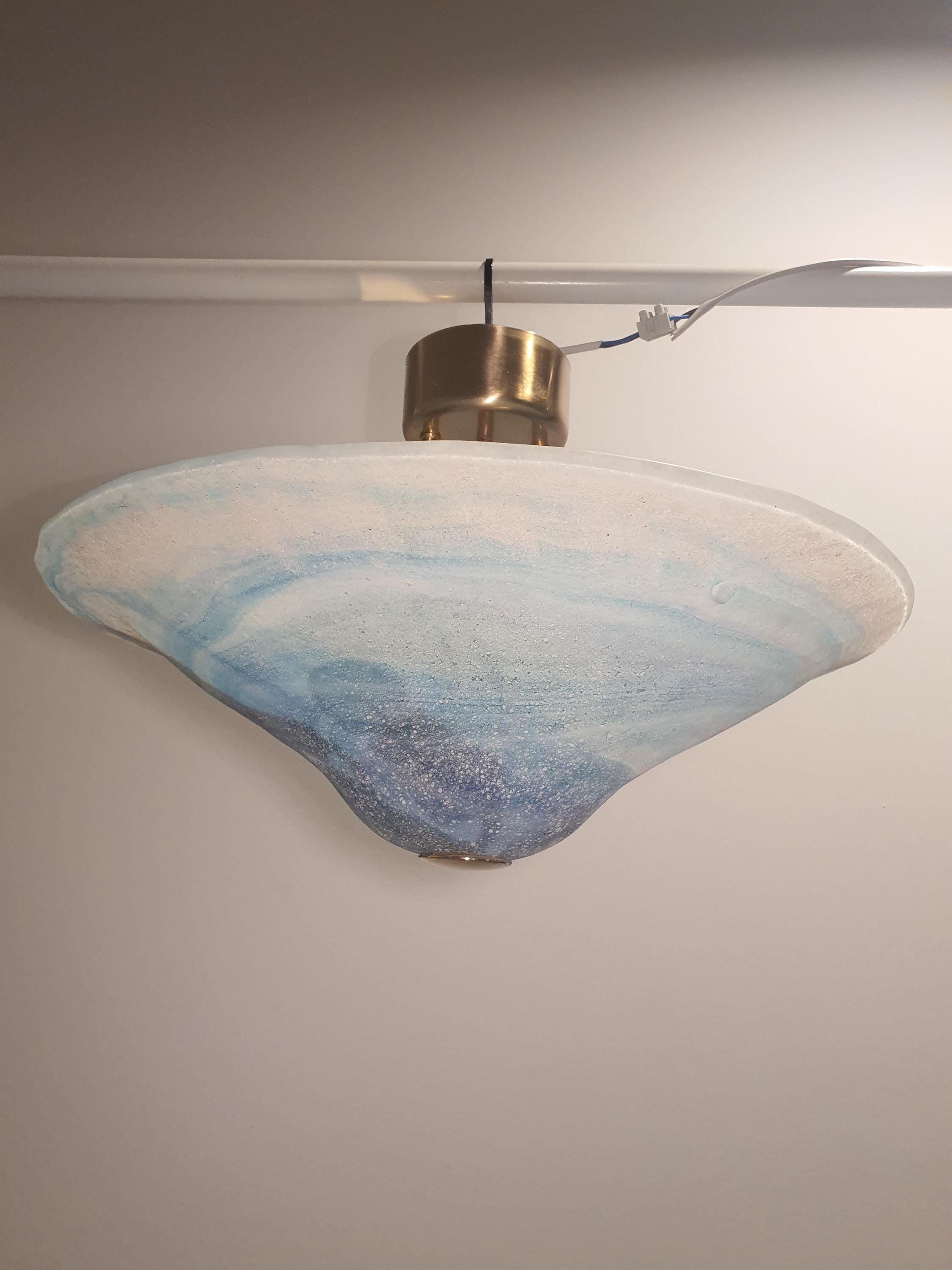 La Murrina Murano Glass Flush Mount Light: Space Blue Bowl with Golden Base