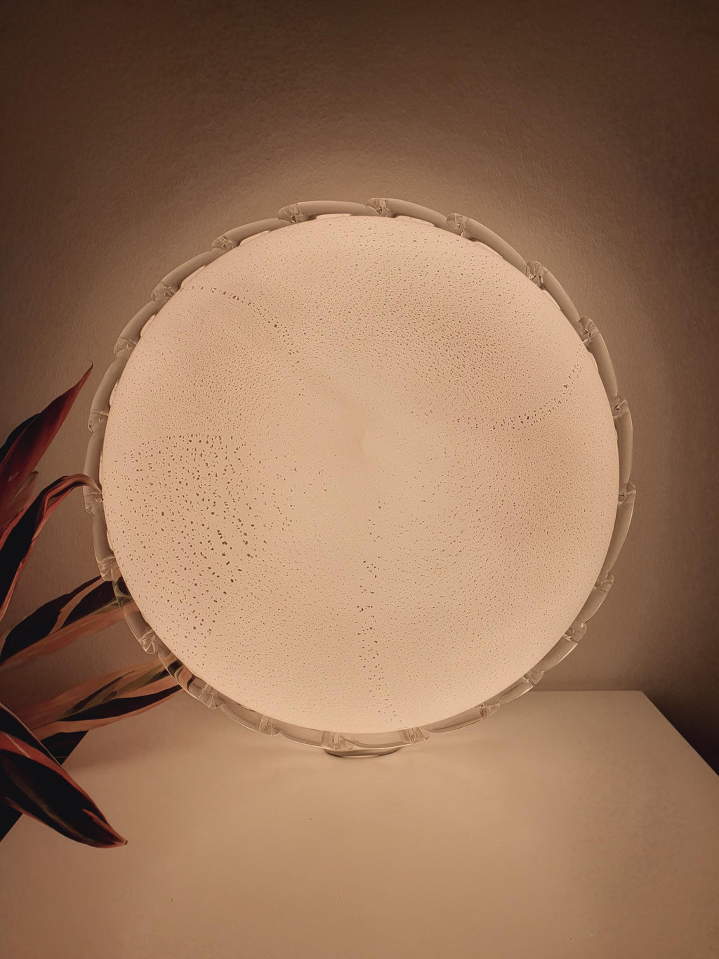 XL Murano Glass Flush Mount Lamp: White & Silver MCM Italian Light