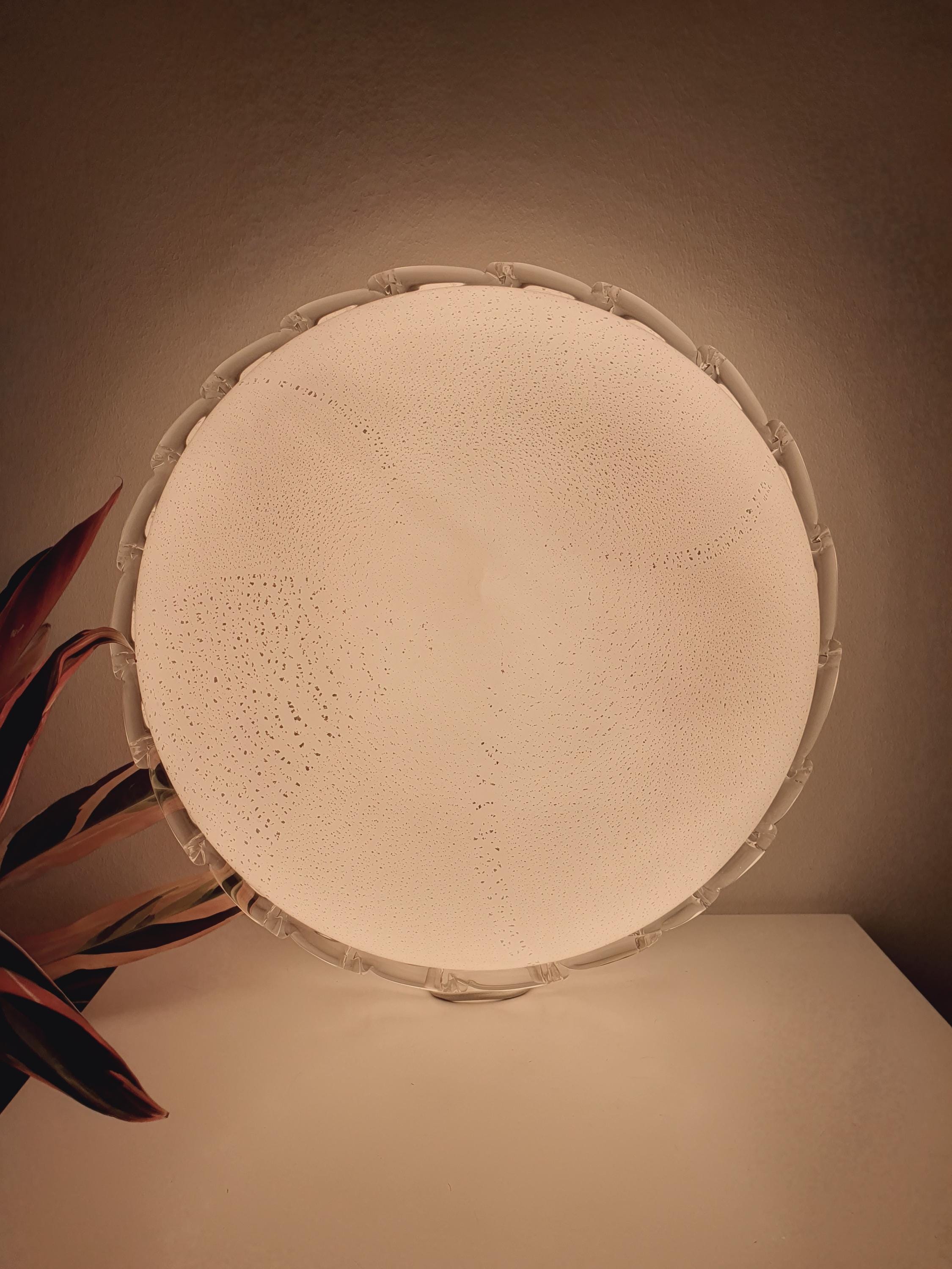 XL Murano Glass Flush Mount Lamp: White & Silver MCM Italian Light