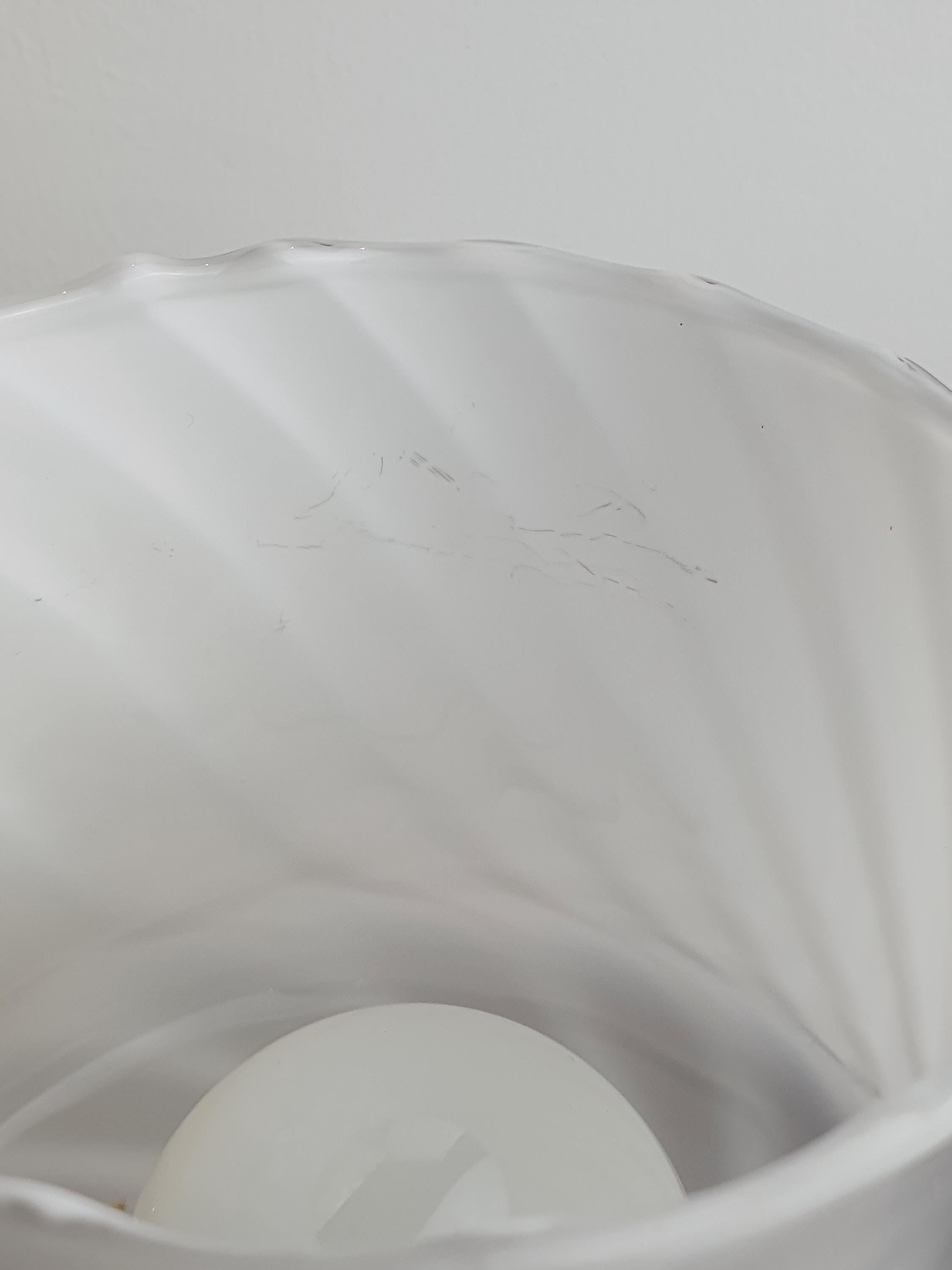 Vintage Murano Glass Mushroom Lamp: White Swirl Scandinavian Bedside Light