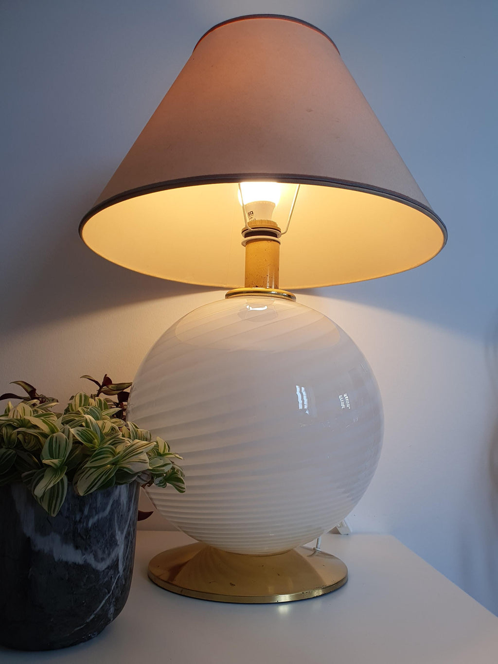 Handcrafted Murano Glass Swirl Globe Table Lamp: Scandinavian Minimalist Bedside Light