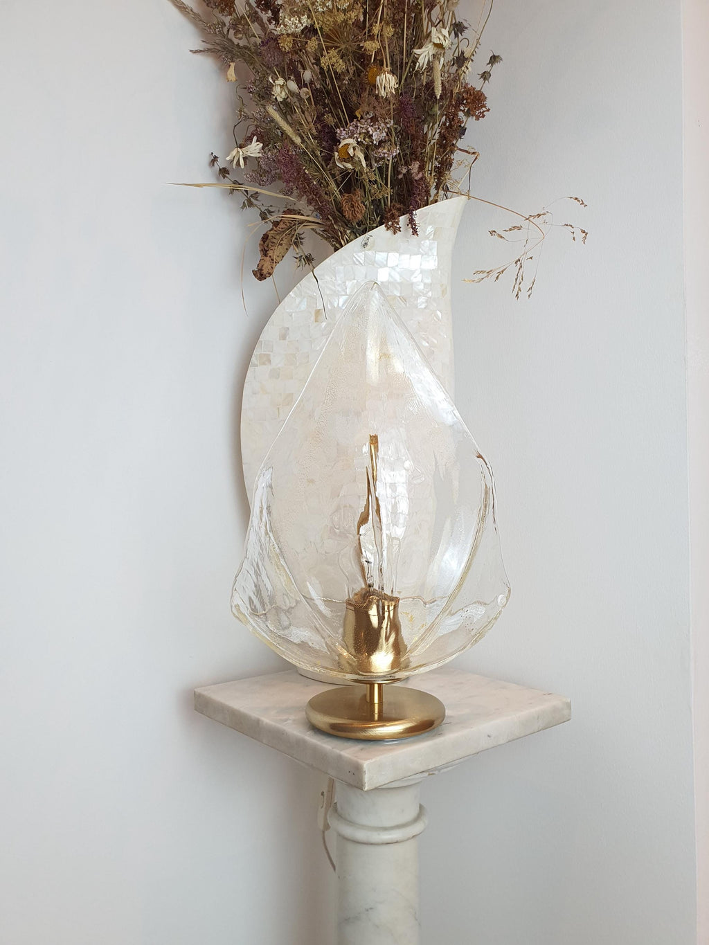 La Murrina Vintage Murano Glass Table Lamp: Venetian Floral Petal Design