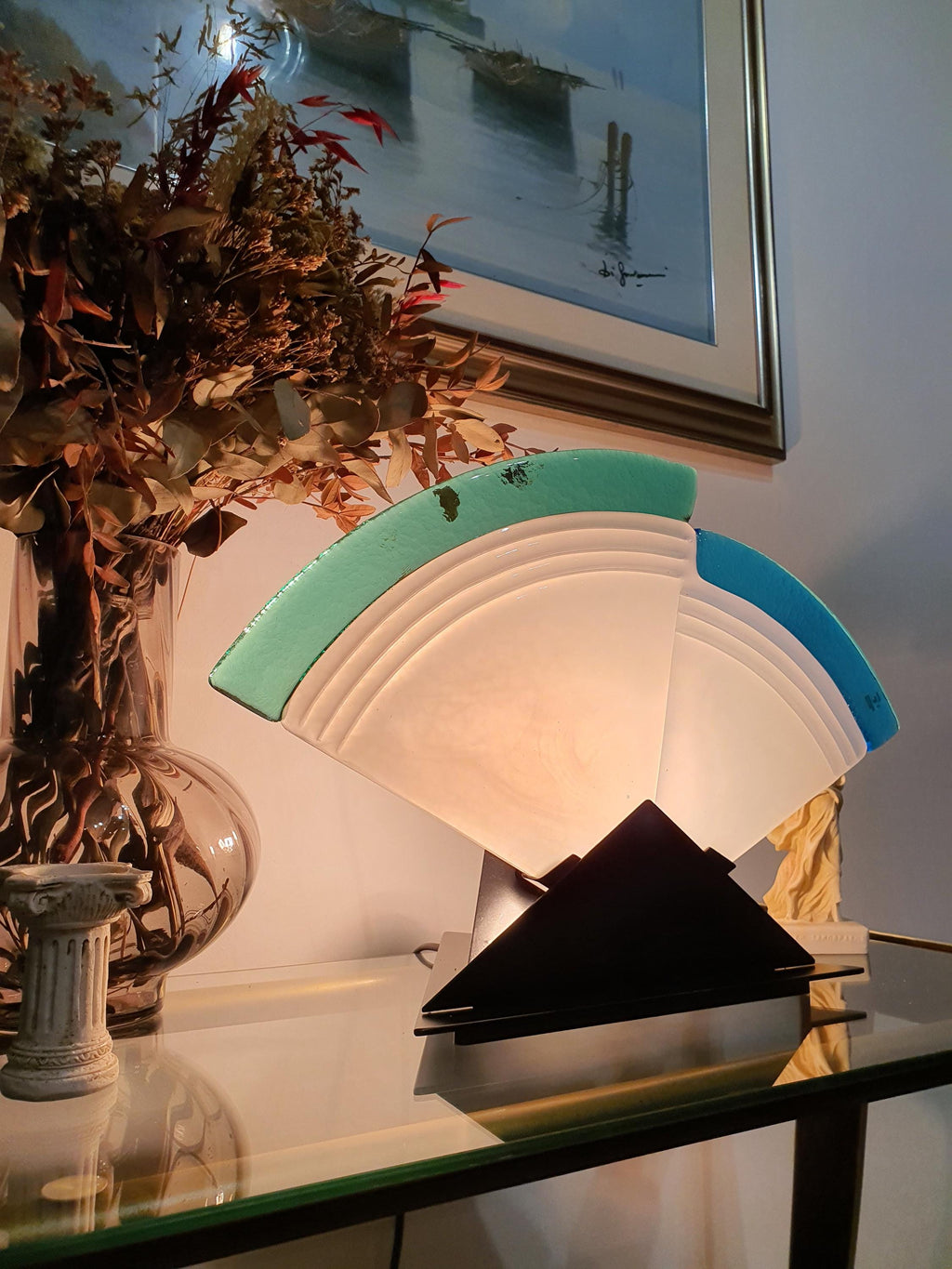 Vintage Dreieckslampe aus Muranoglas: Grün & Blau MCM-Dekor