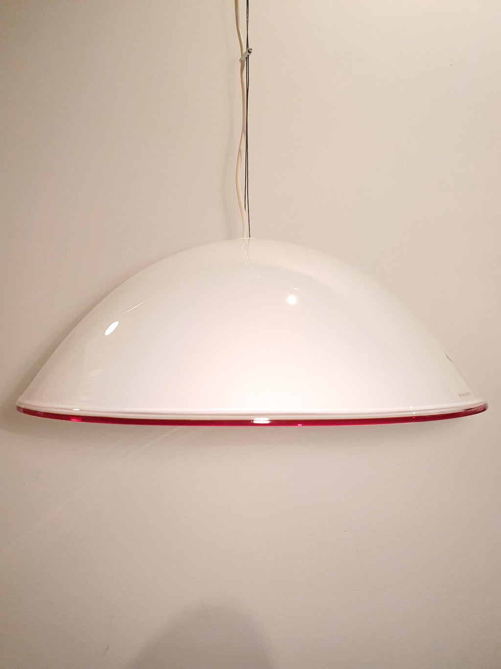 De Majo Vintage Murano Glass Pendant Light: Red Edge Bell Chandelier