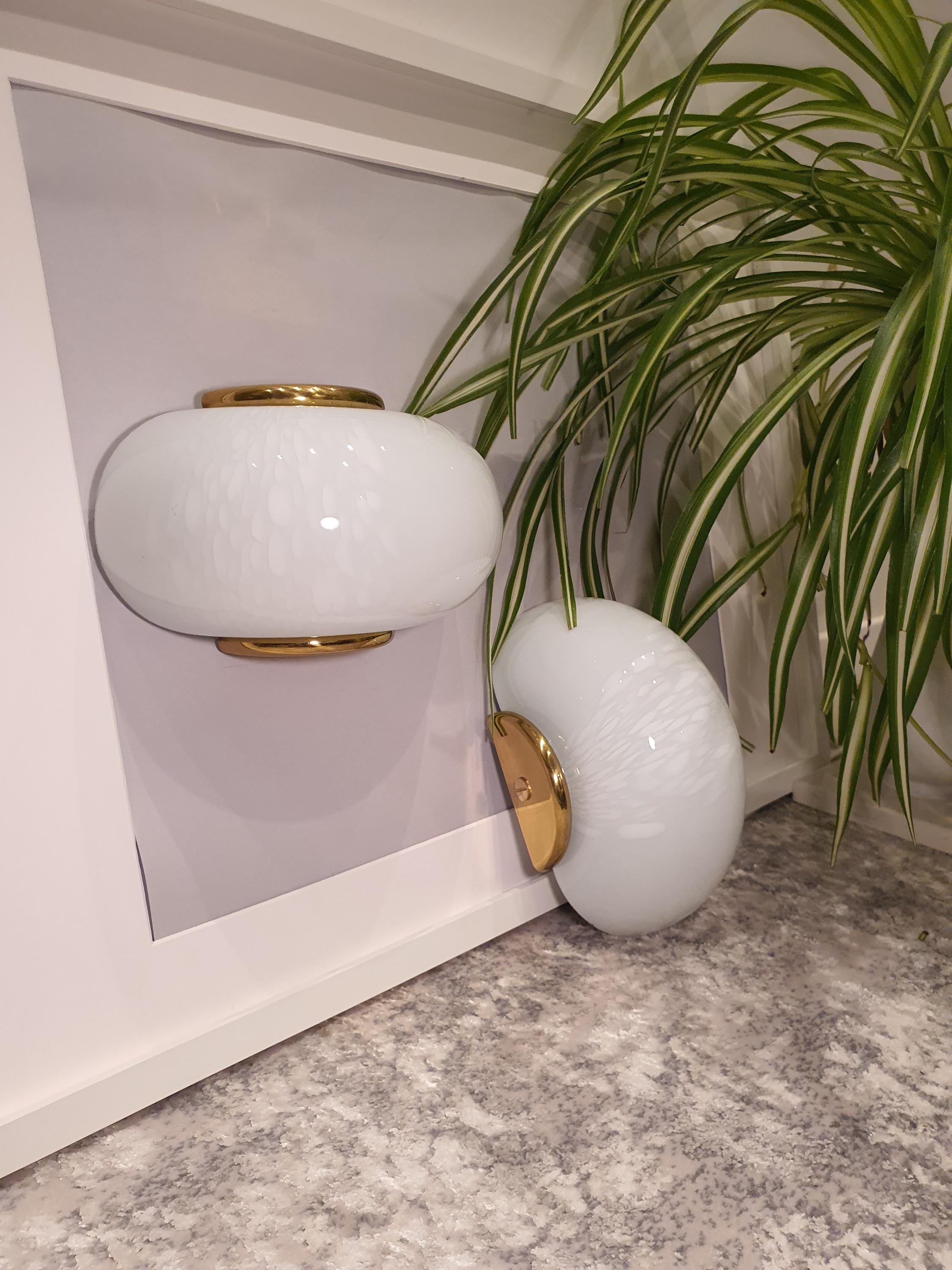 Vintage Murano Glass Sconces: Milky Way Globe Wall Lights, MCM Design
