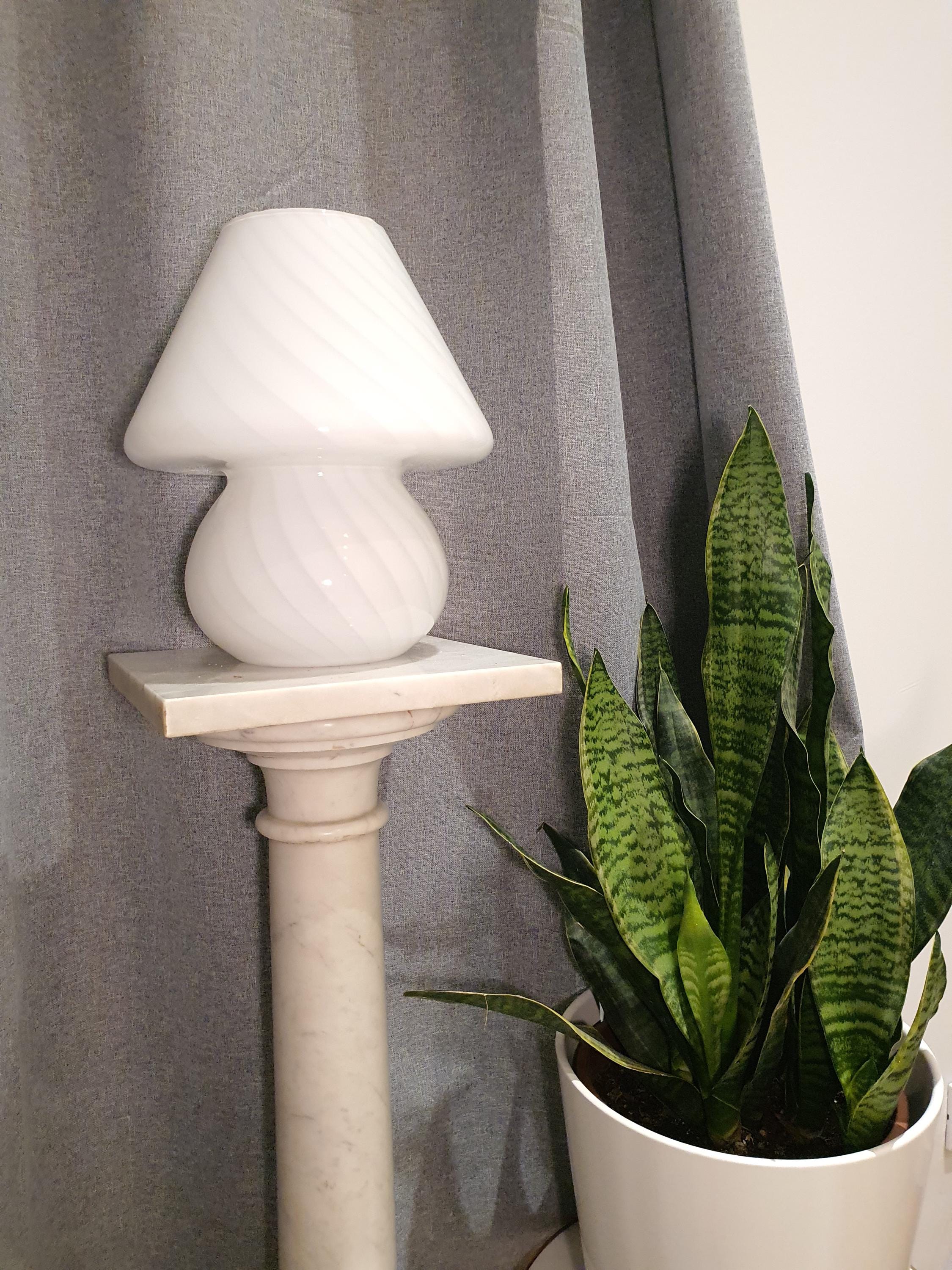 Vintage Murano Glass Mushroom Lamp: White Swirl, MCM Bedside Light