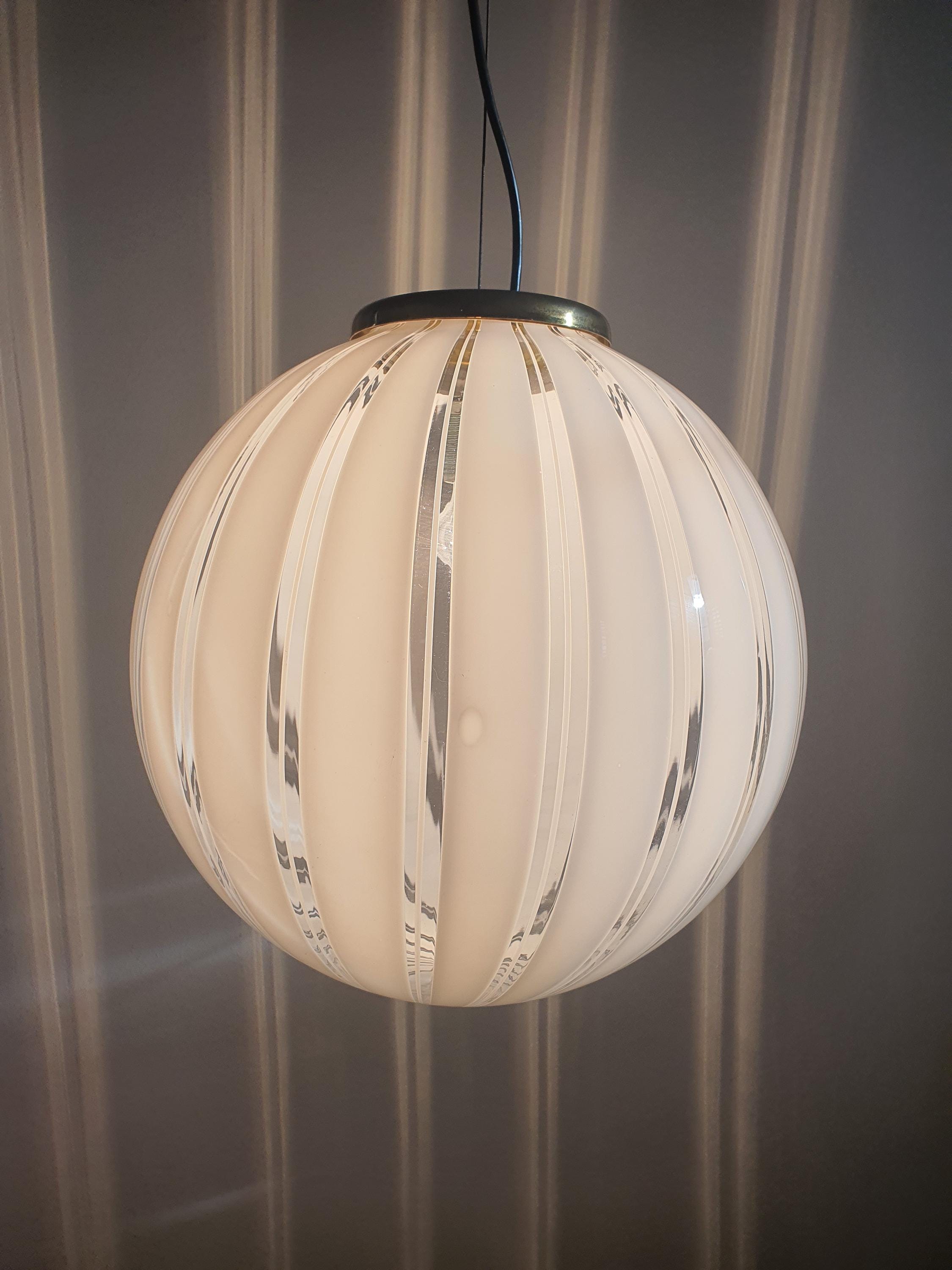 Murano Glass Globe Pendant Light: Italian Filigree MCM Chandelier