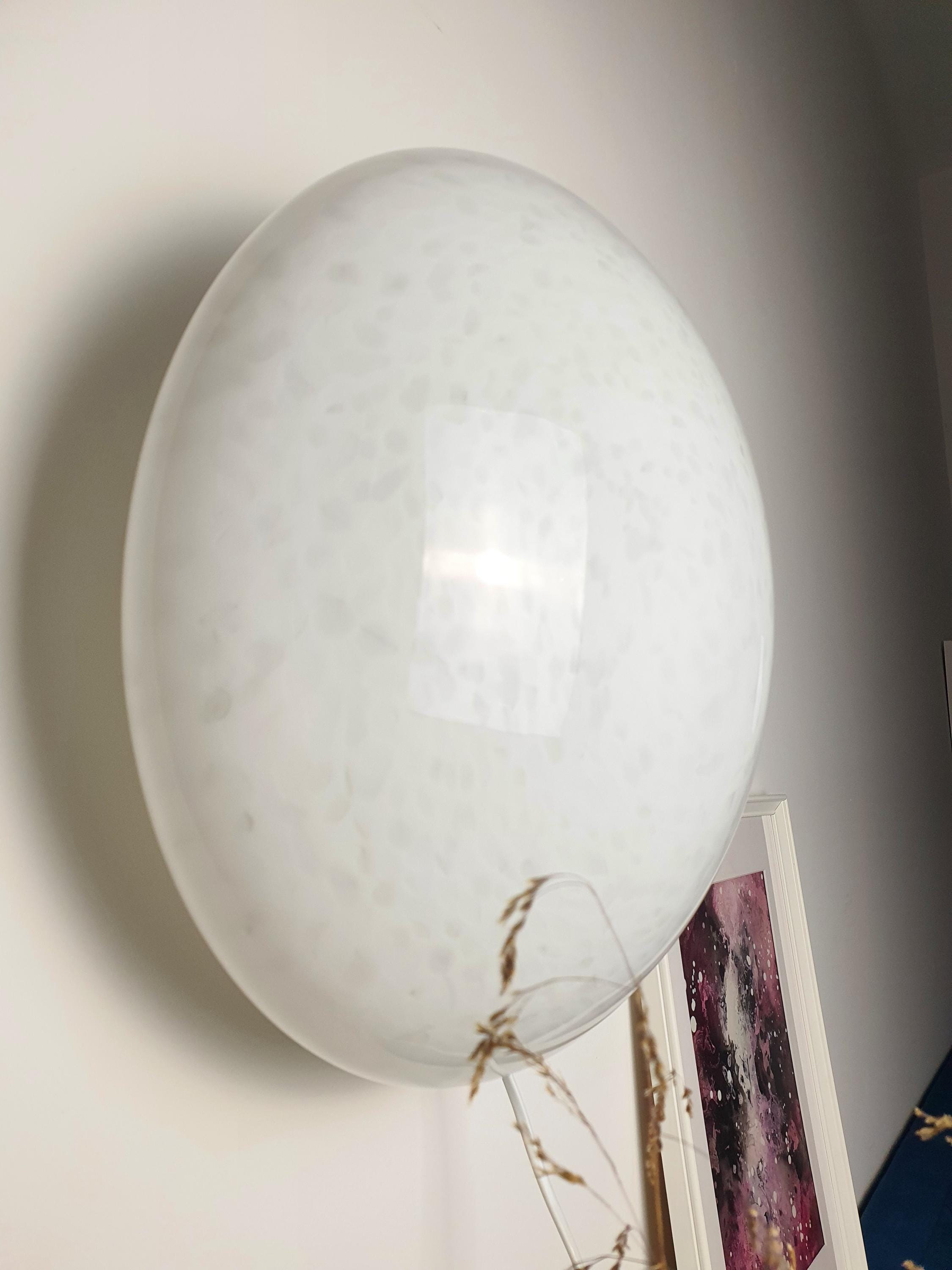 Vintage Murano glass moonstone white spotted flush mount ceiling or wall light