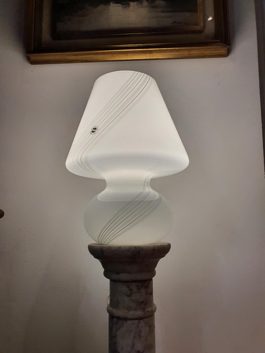 Murano Glass Mushroom Lamp: 1980s Mid Century Modern Swirl Bedside Light