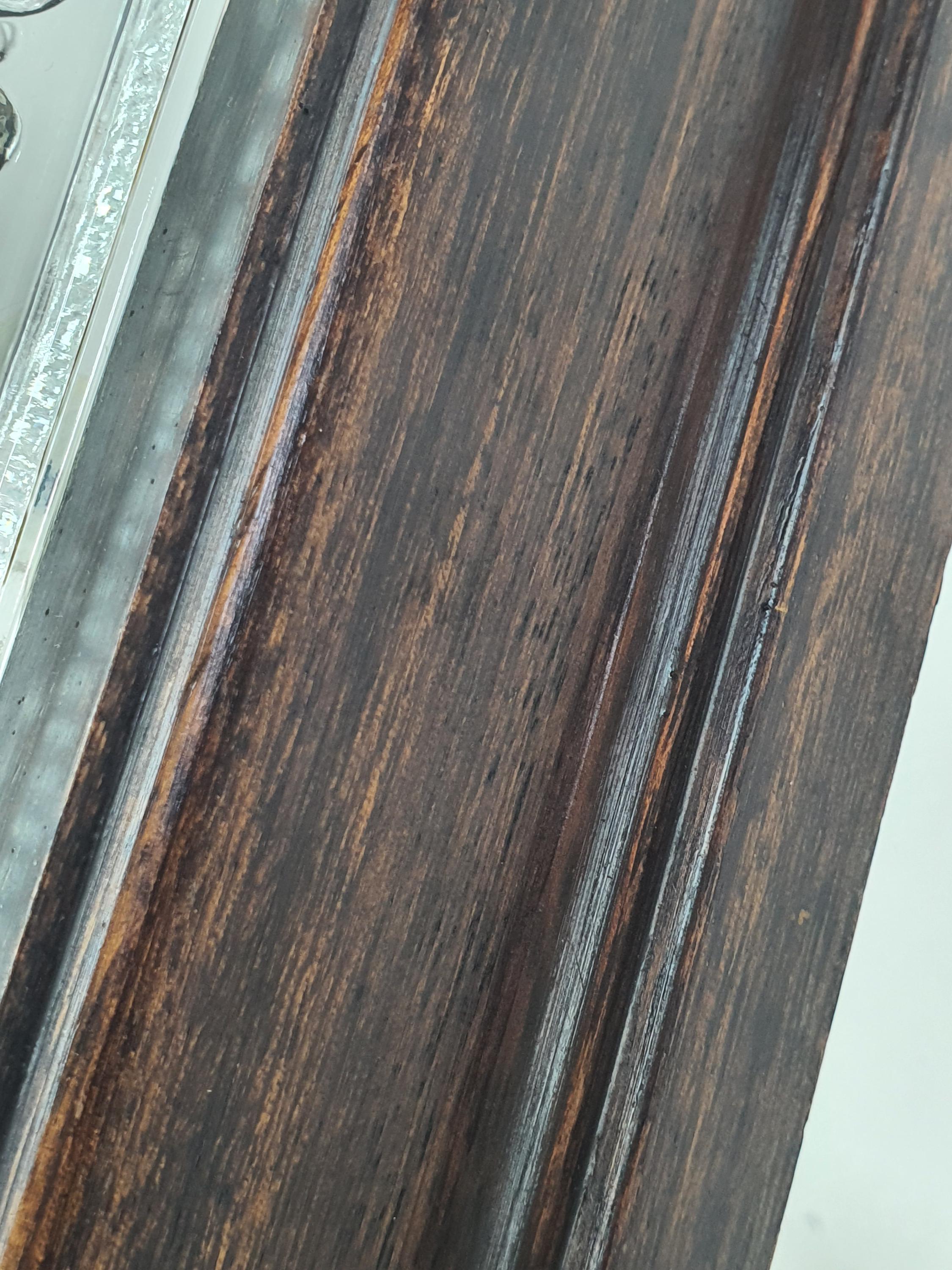 Vintage Italian square Brutalist light front view, deep ribbed stamped clear glass, warm natural wood frame surround