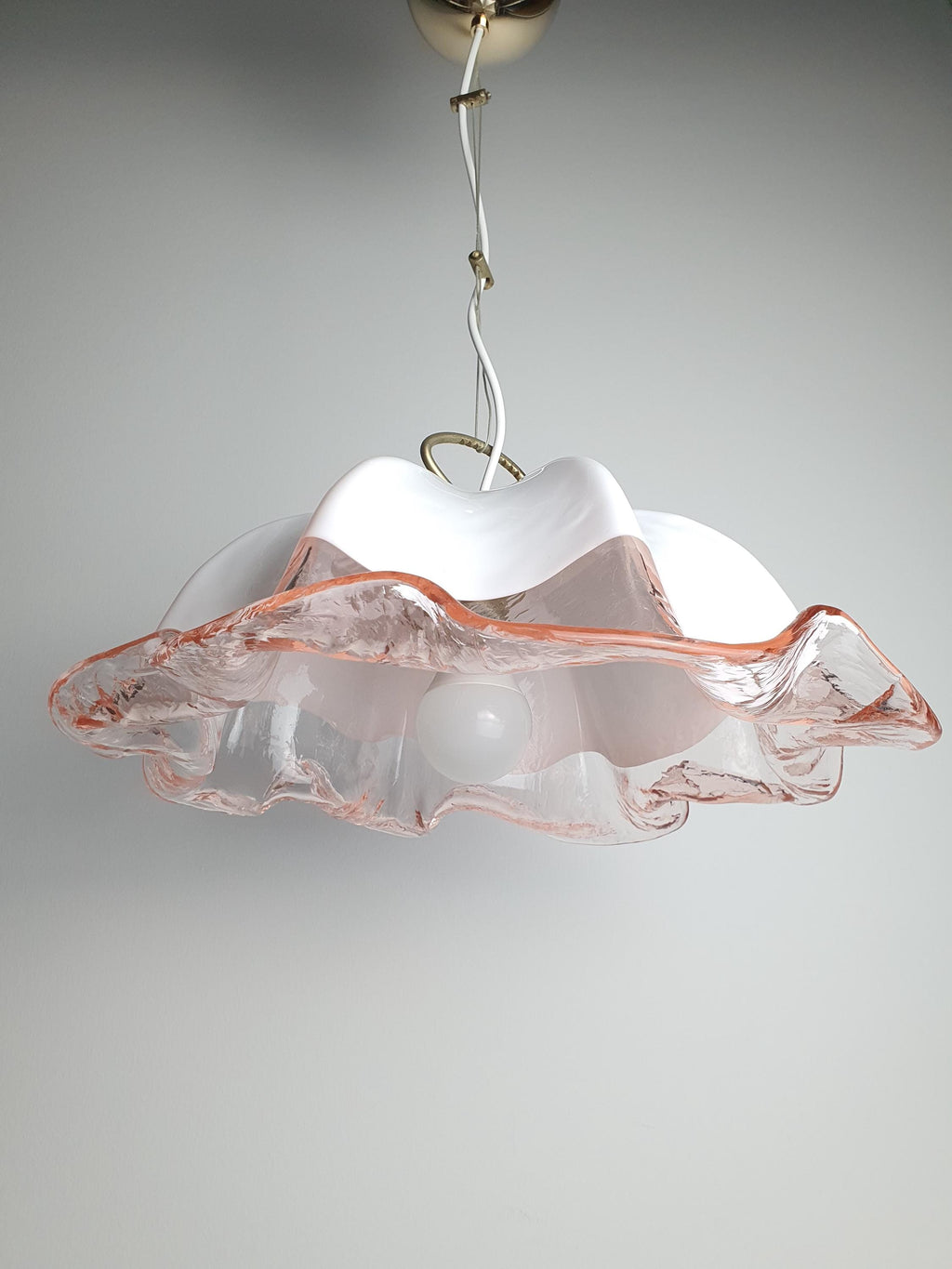La Murrina Pink Tulip Pendant Light | Vintage Murano Glass Floral Lamp | Italian Mid-Century Lighting