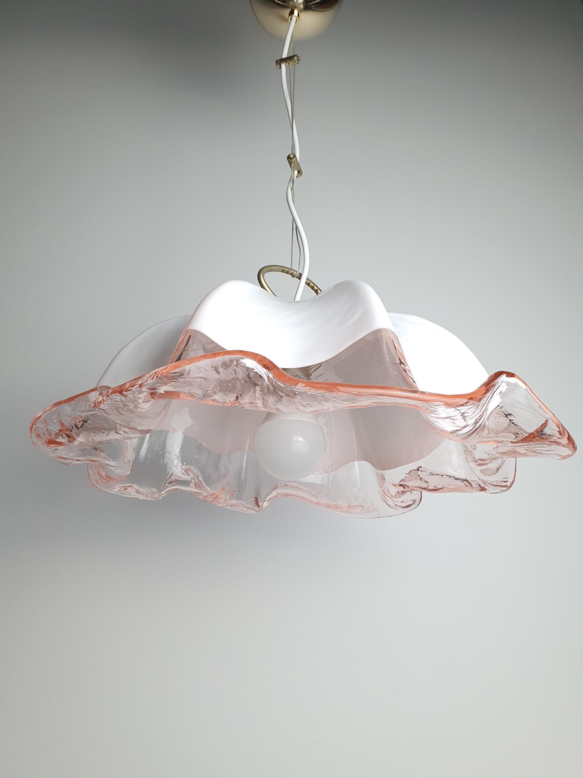 La Murrina Pink Tulip Pendant Light | Vintage Murano Glass Floral Lamp | Italian Mid-Century Lighting