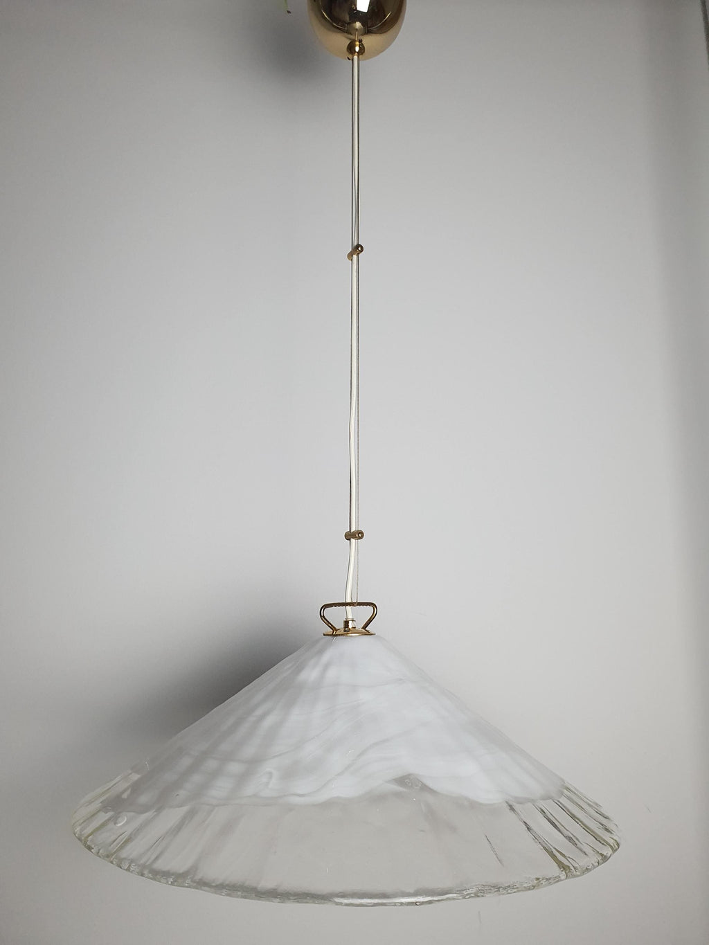 La Murrina White Wave Cone Pendant Light | Vintage Handcrafted Murano Glass | Italian Mid-Century Modern