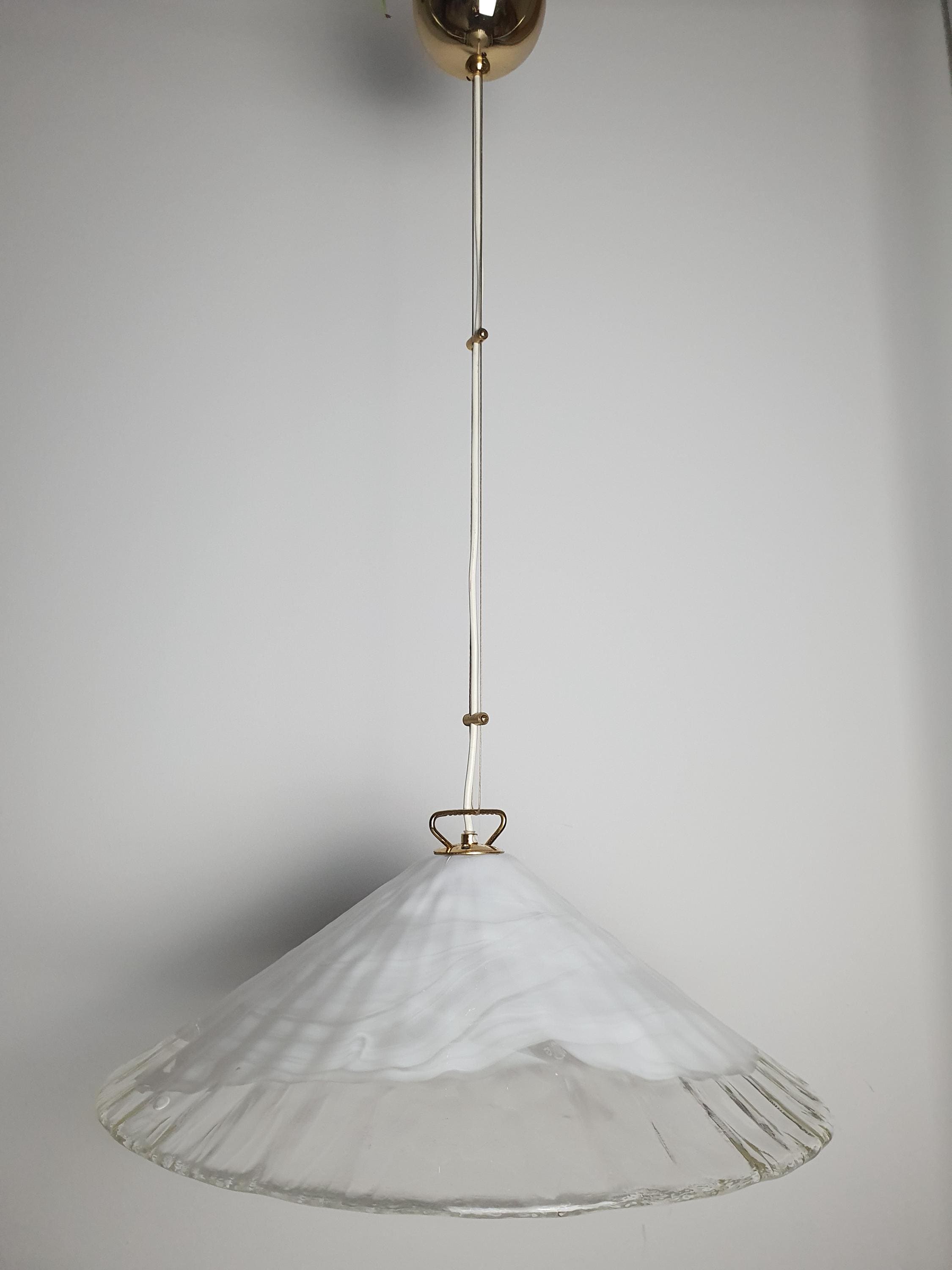La Murrina White Wave Cone Pendant Light | Vintage Handcrafted Murano Glass | Italian Mid-Century Modern