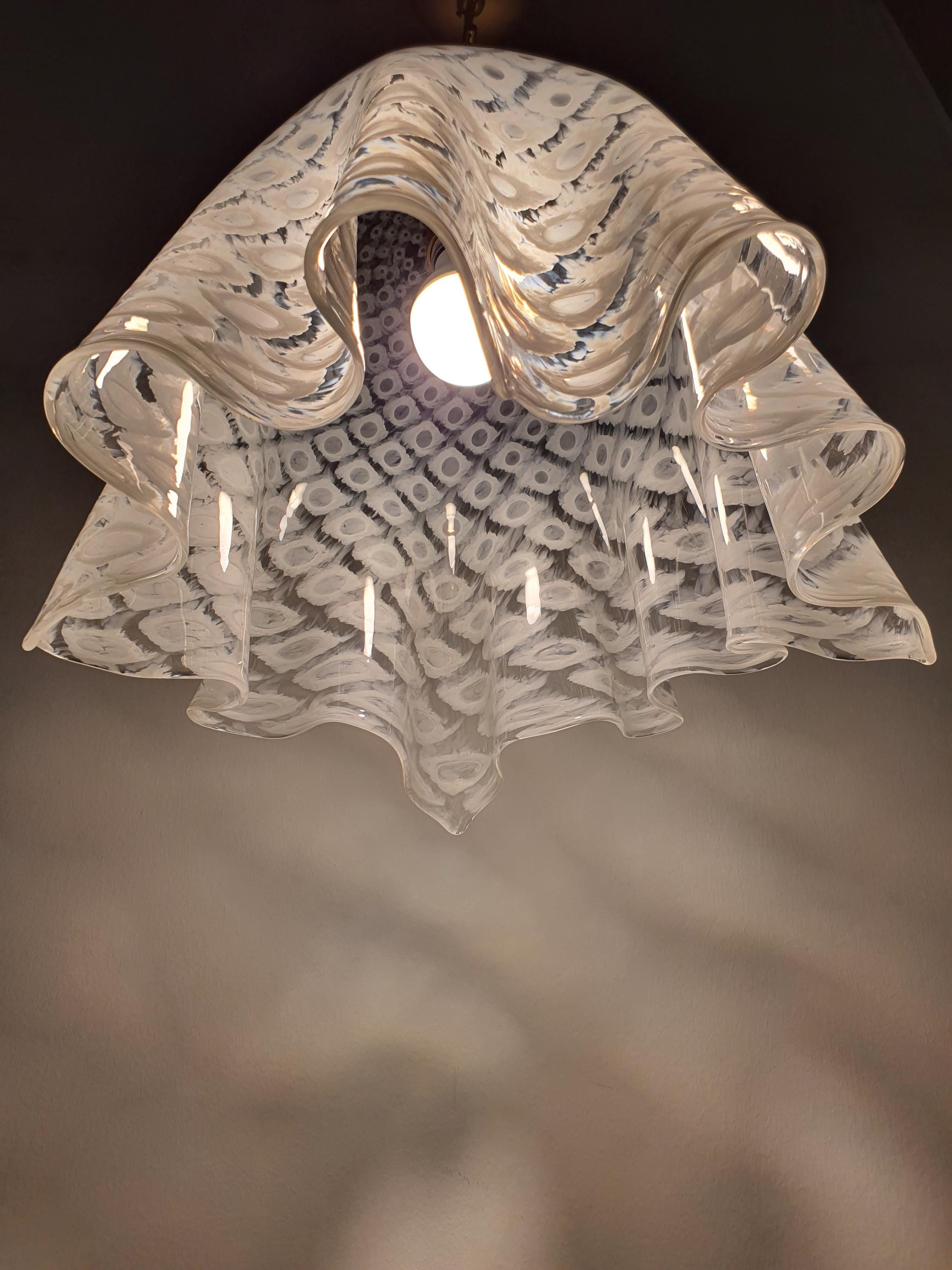 La Murrina Murano Glass Pendant Light: Bubbled White Skirt, Mid-Century Modern