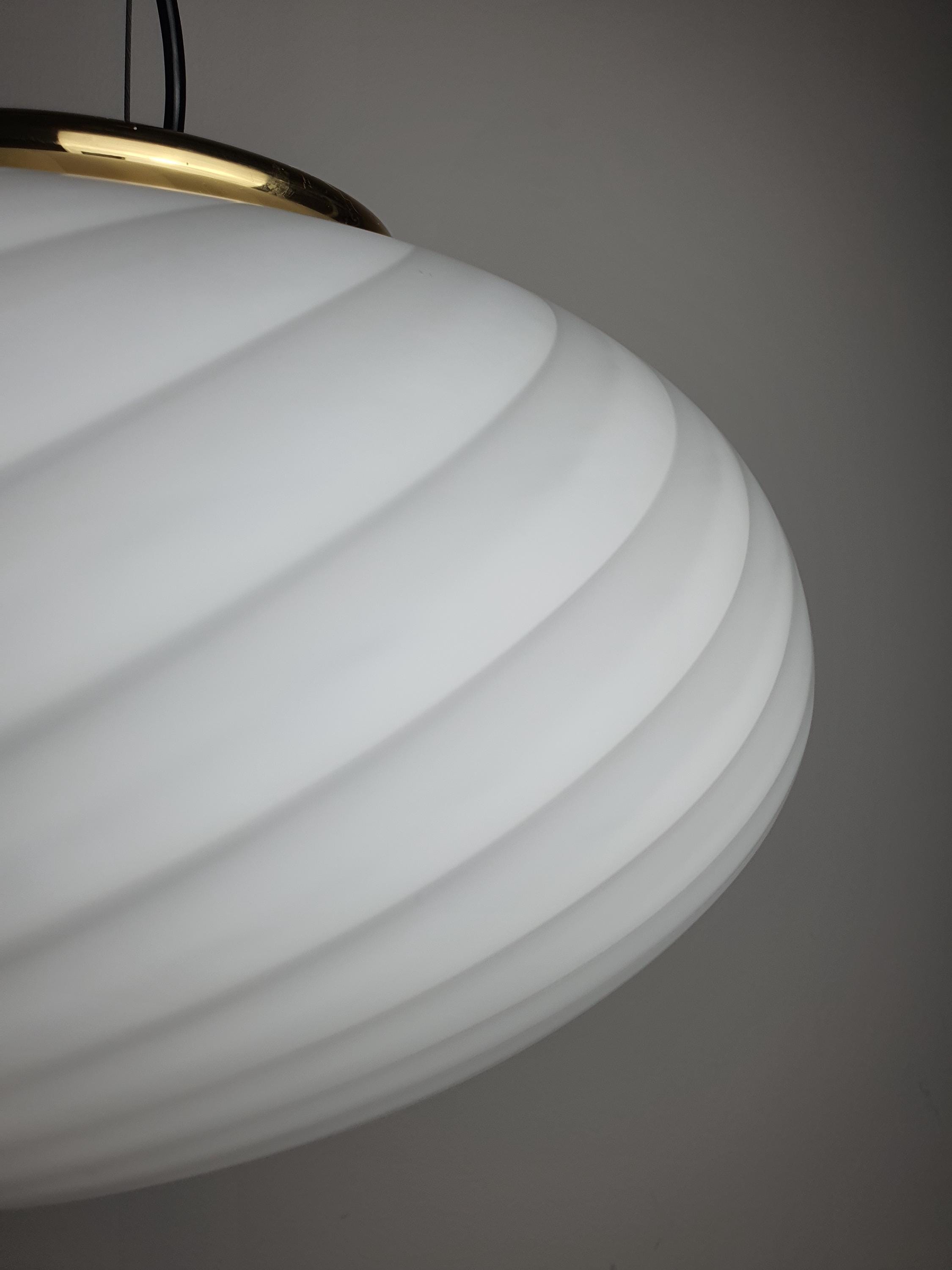 Murano Glass Globe Pendant Light: White Swirl, Handcrafted Italian Chandelier