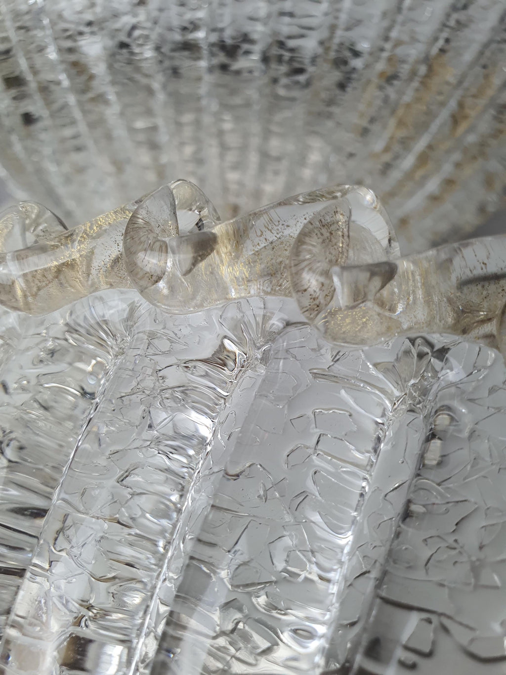 Pair of Murano Glass Shell Wall Sconces | Frosted Venetian Floral Lights | Mid-Century Italian Wall Lamps