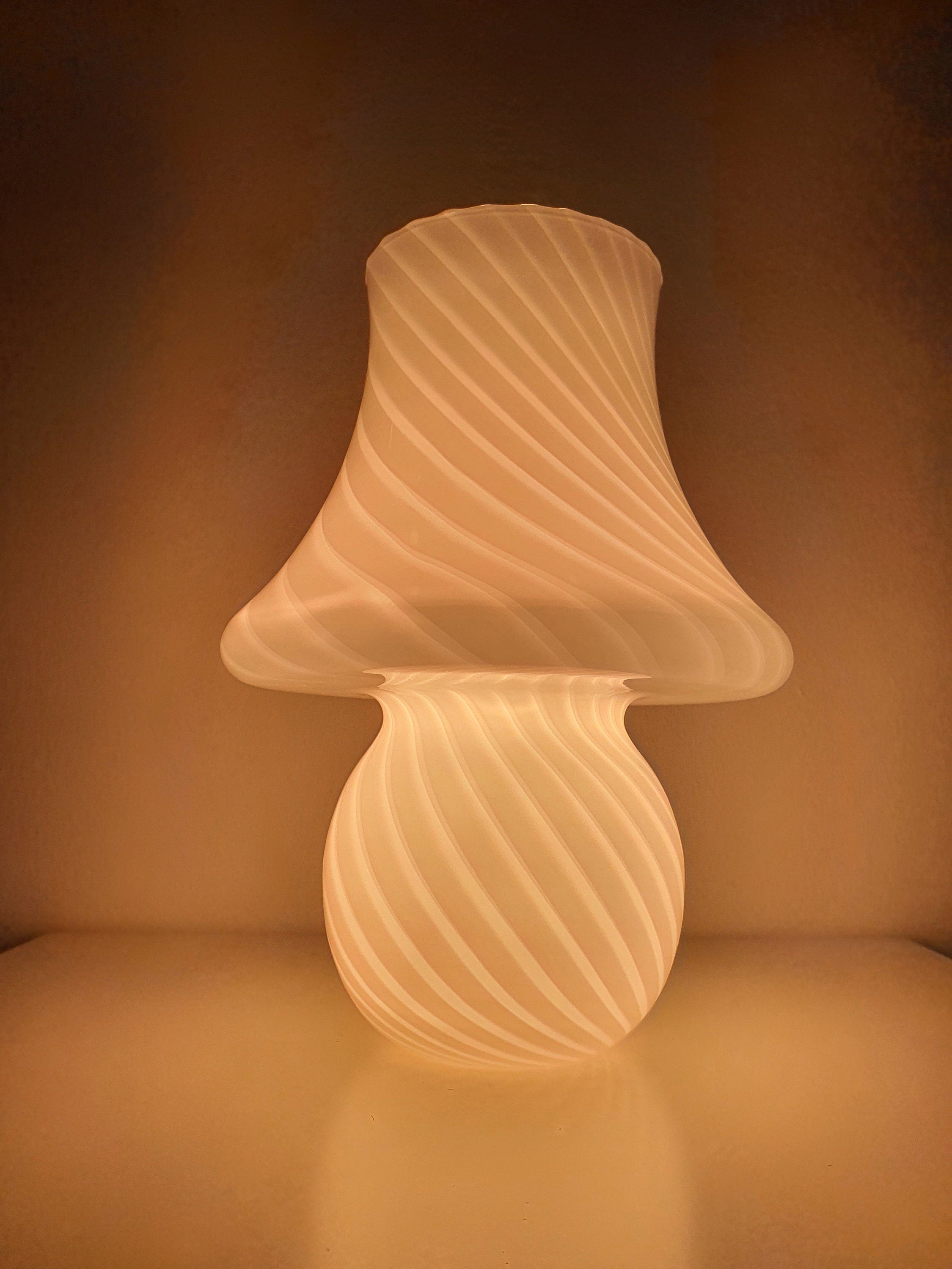 XL White Swirl Murano Glass Mushroom Lamp - 1970s Mid-Century Modern