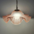 Vintage-Muranoglas rosa Fazzoletto Pendelleuchte — Satin blush Glas mit weiß Rand Linien, front view