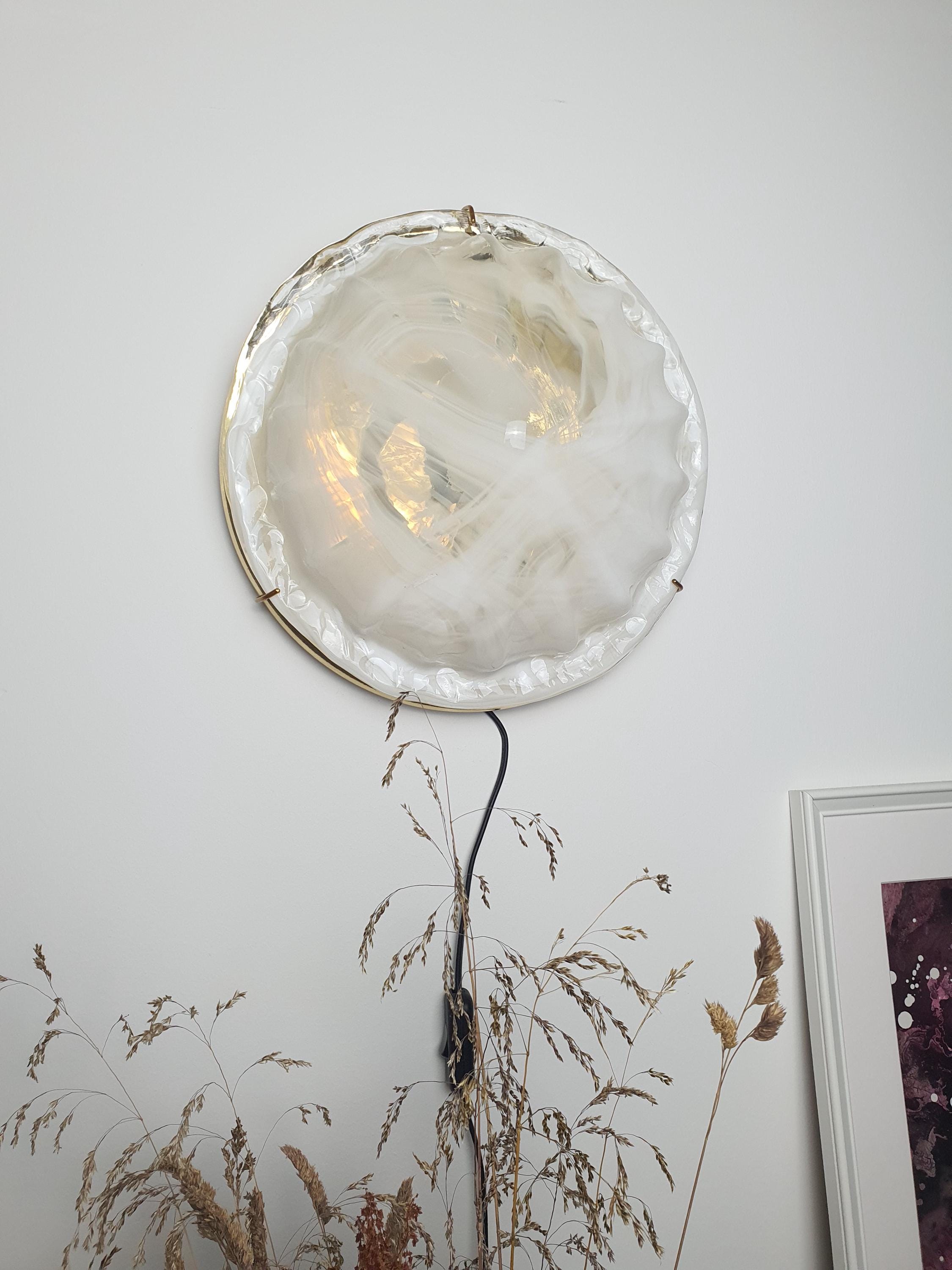 La Murrina Murano Glass White Shell Flush Mount or Wall Sconce Gold Base