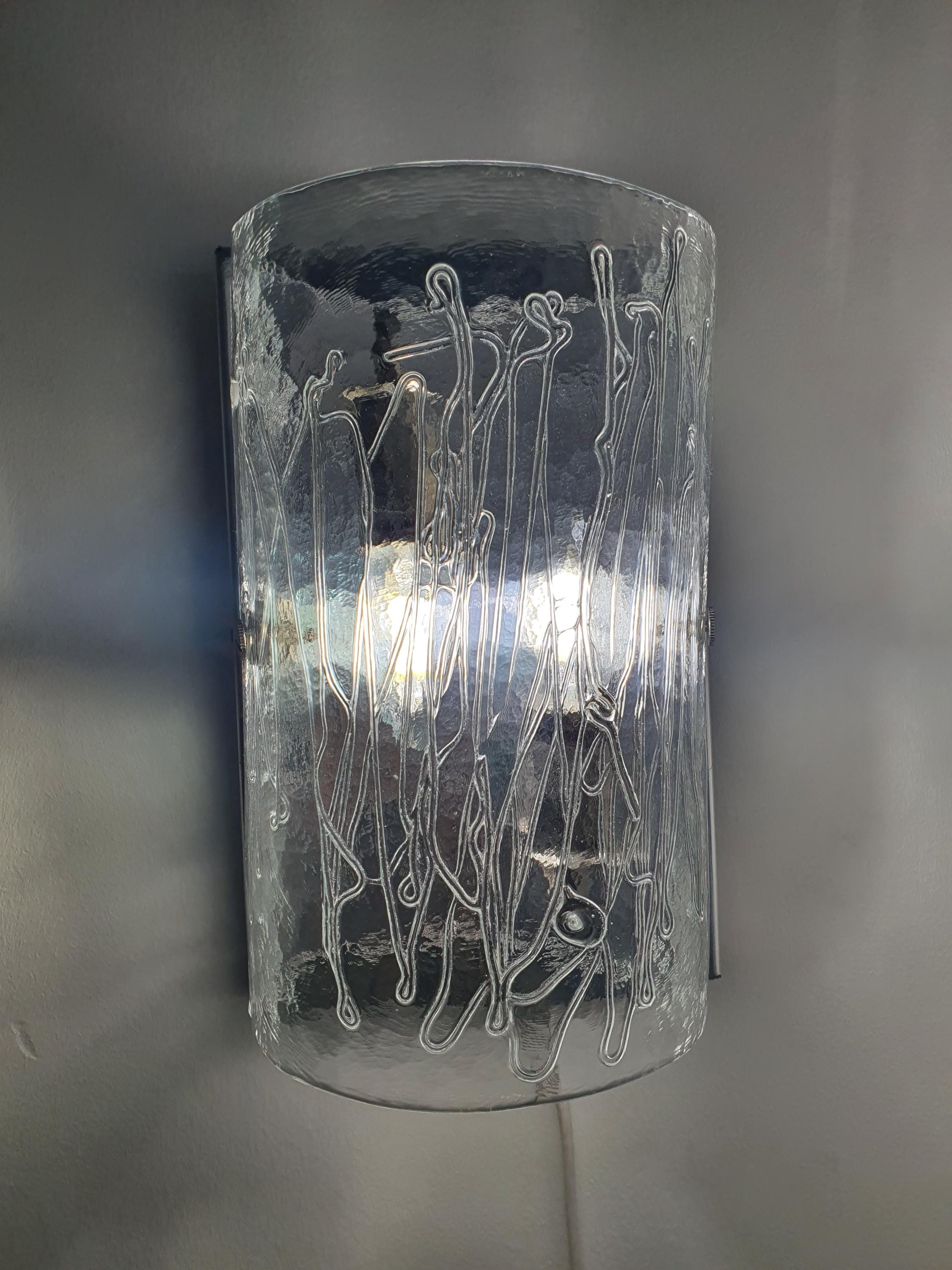 La Murrina Curved Clear Murano Glass Wall Sconce on Chrome Base