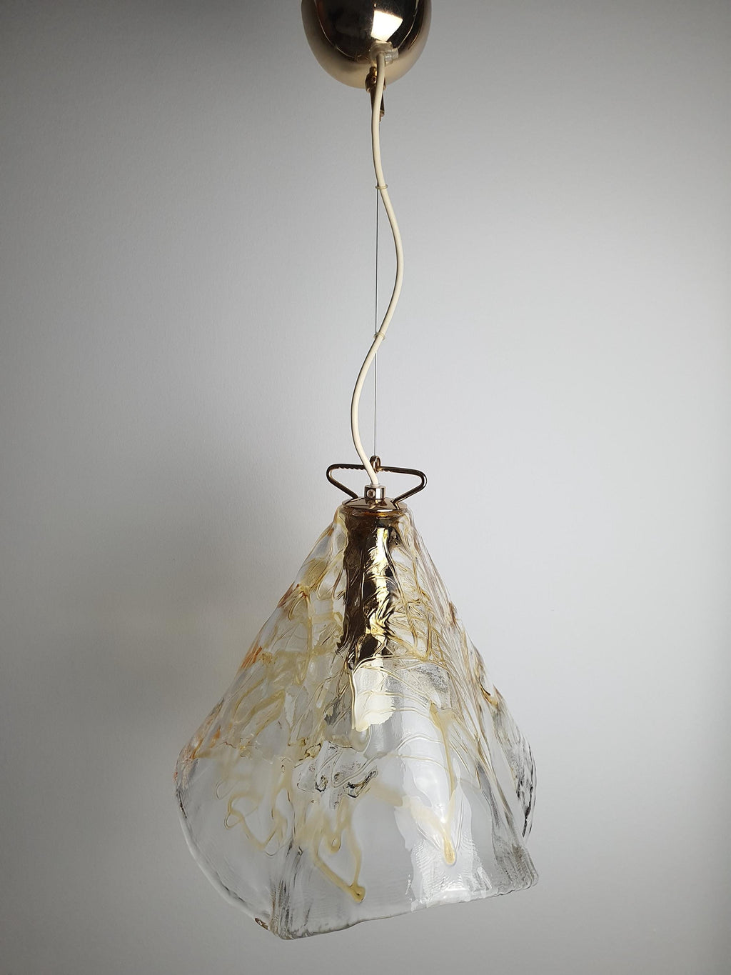 Transparent Murano glass with honey-toned accents on a vintage Italian pendant
