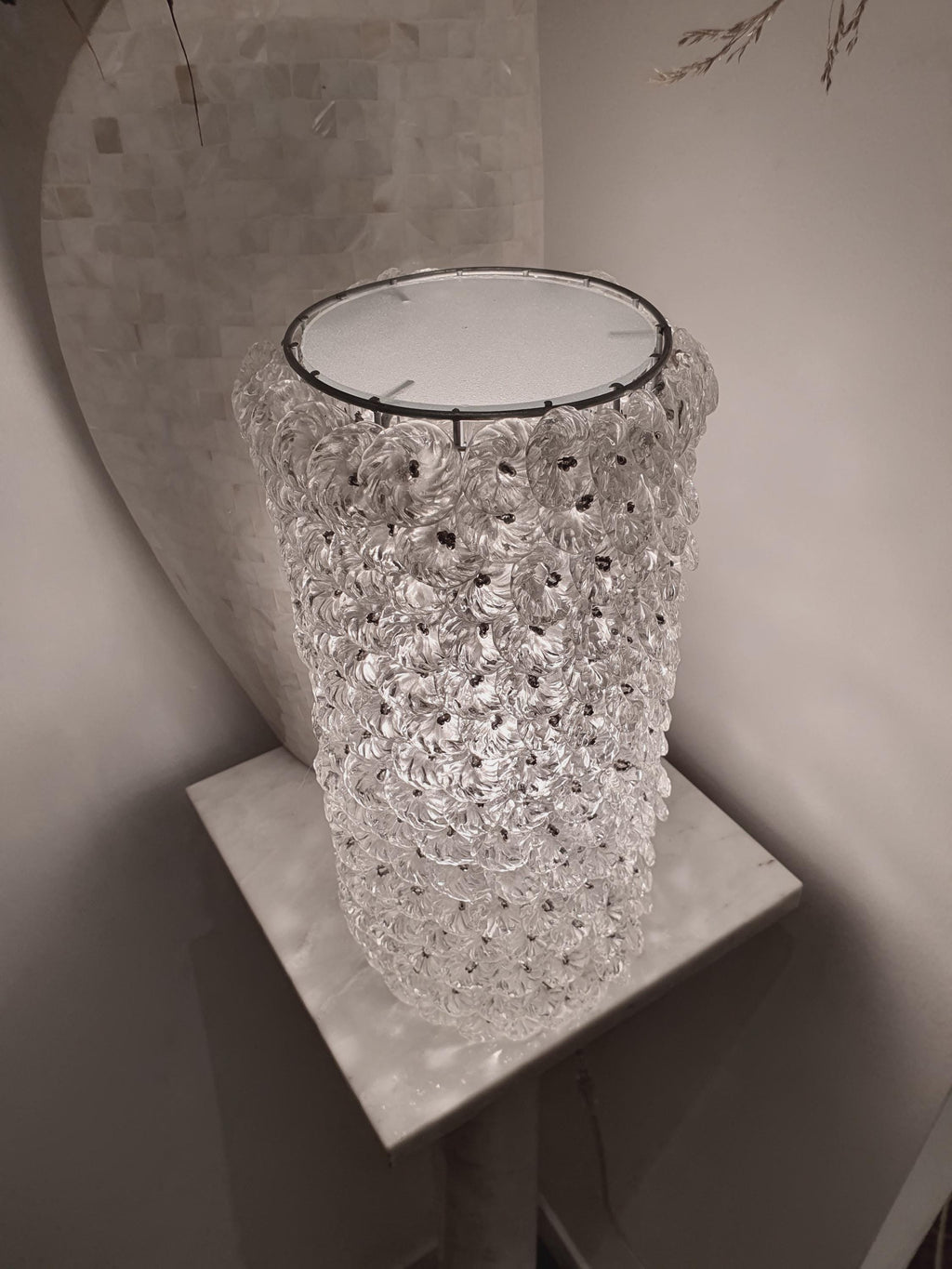 Vintage Murano Glass Floral Table Lamp: Retro Bedside Light