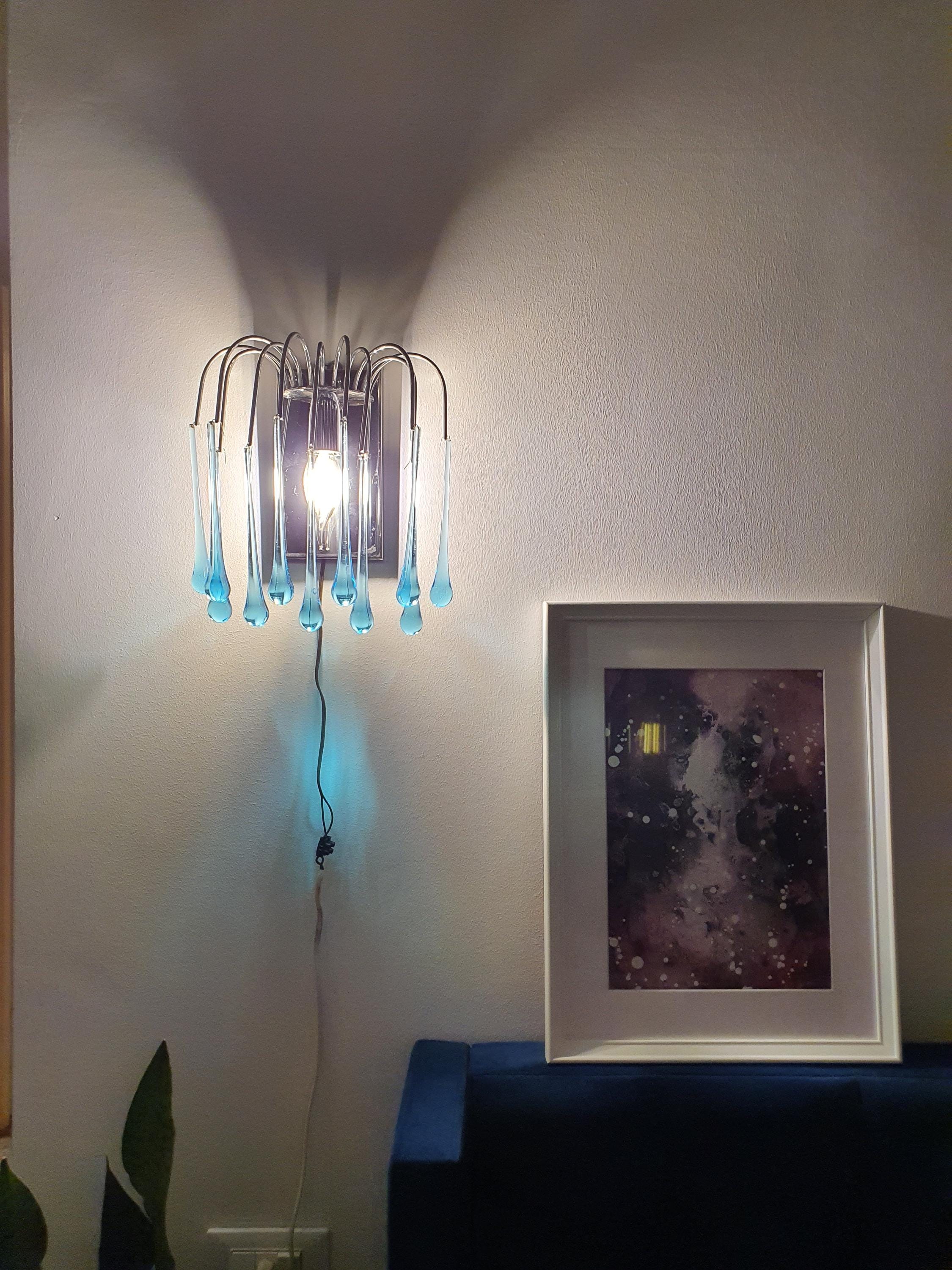 Vintage Murano Glass Teardrop Sconce: Blue Waterfall Light Fixture