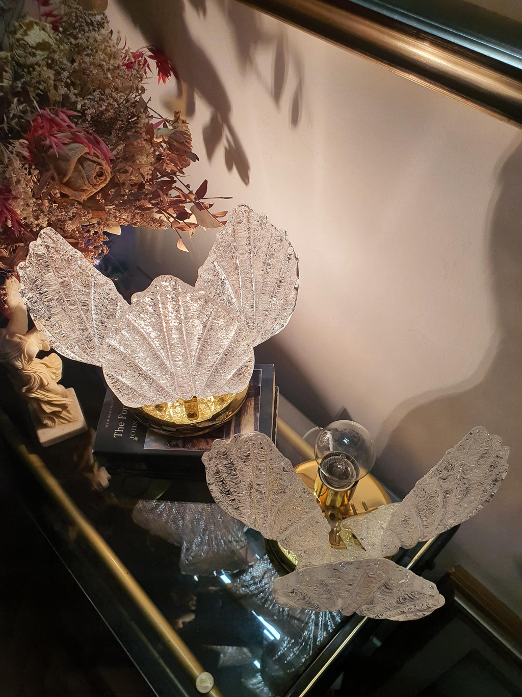 Murano Glass Petal Table Lamps: Midcentury Hollywood Regency Lighting