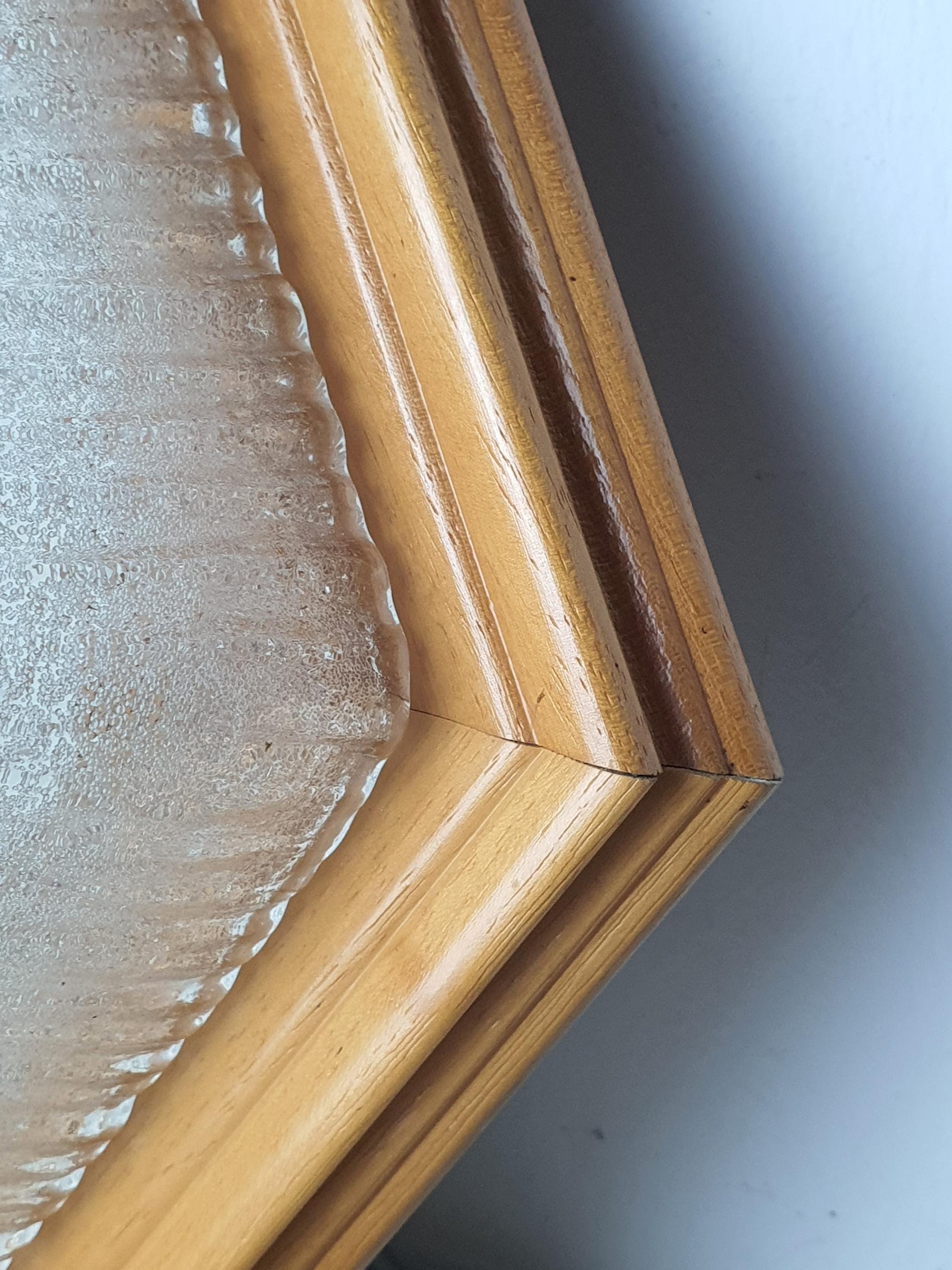 Pair of Vintage Frosted Glass Flush Mount Lights in Wooden Frame | MCM Venetian Design