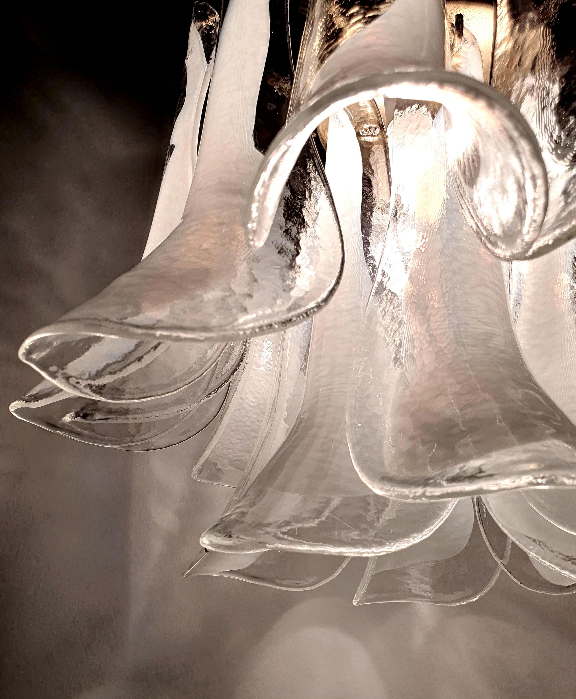 Vintage La Murrina white Murano glass chandelier, petal motif, Hollywood Regency Italian design