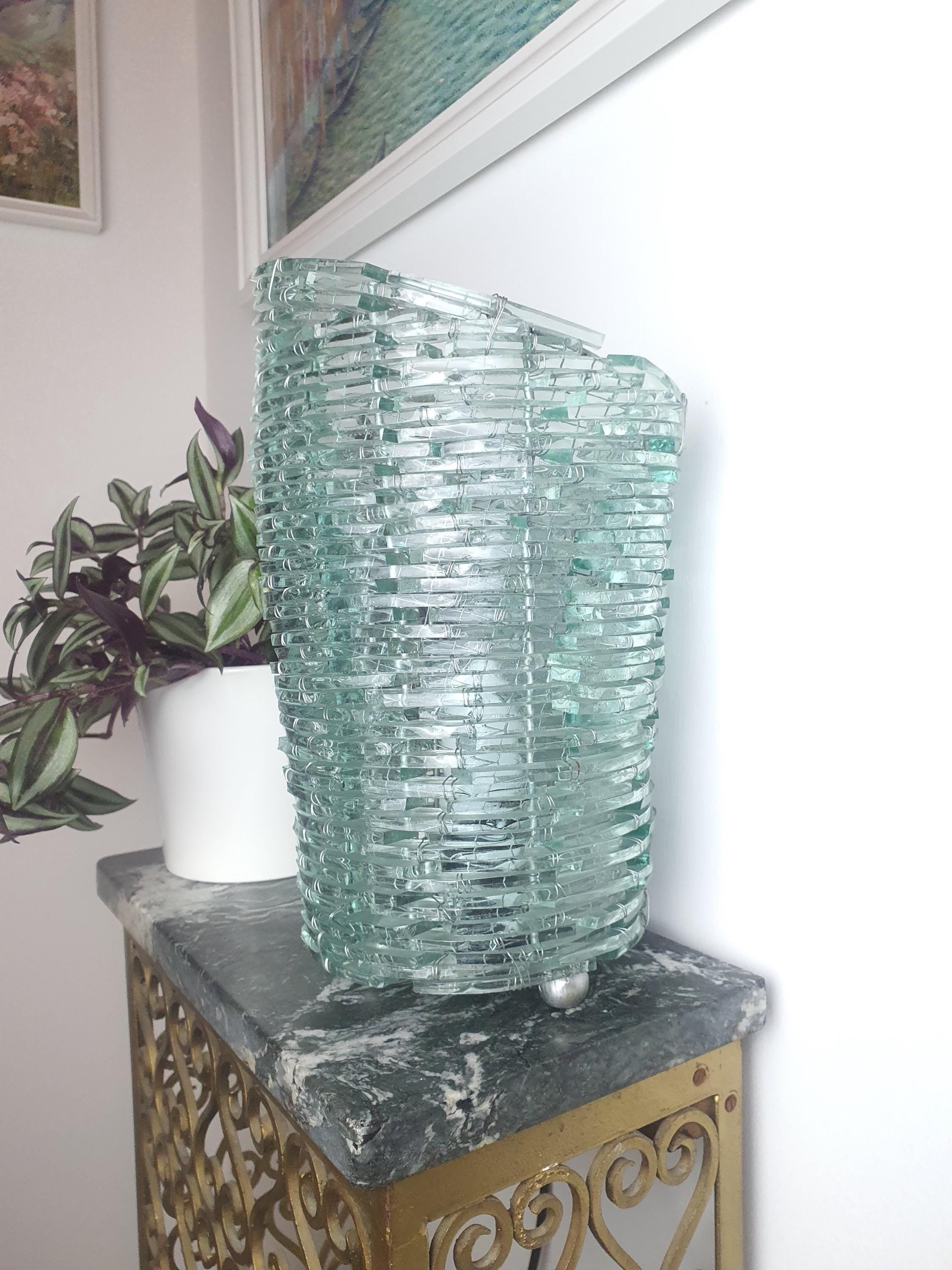 Handcrafted Segmented Glass Bedside Lamp: Midcentury Modern Decor