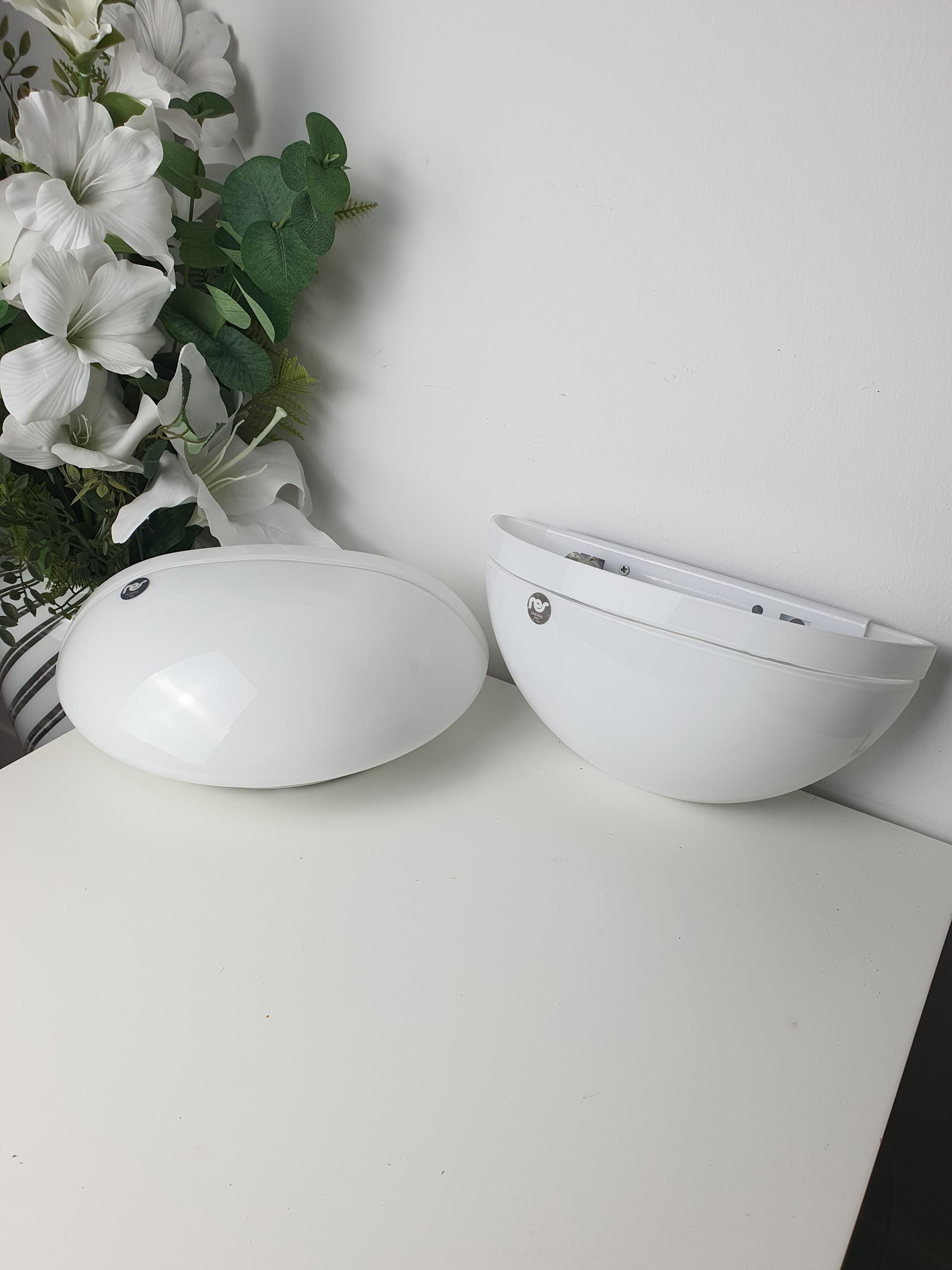 RES Murano Glass Pair Vintage Minimalist Half Moon White Wall Sconces