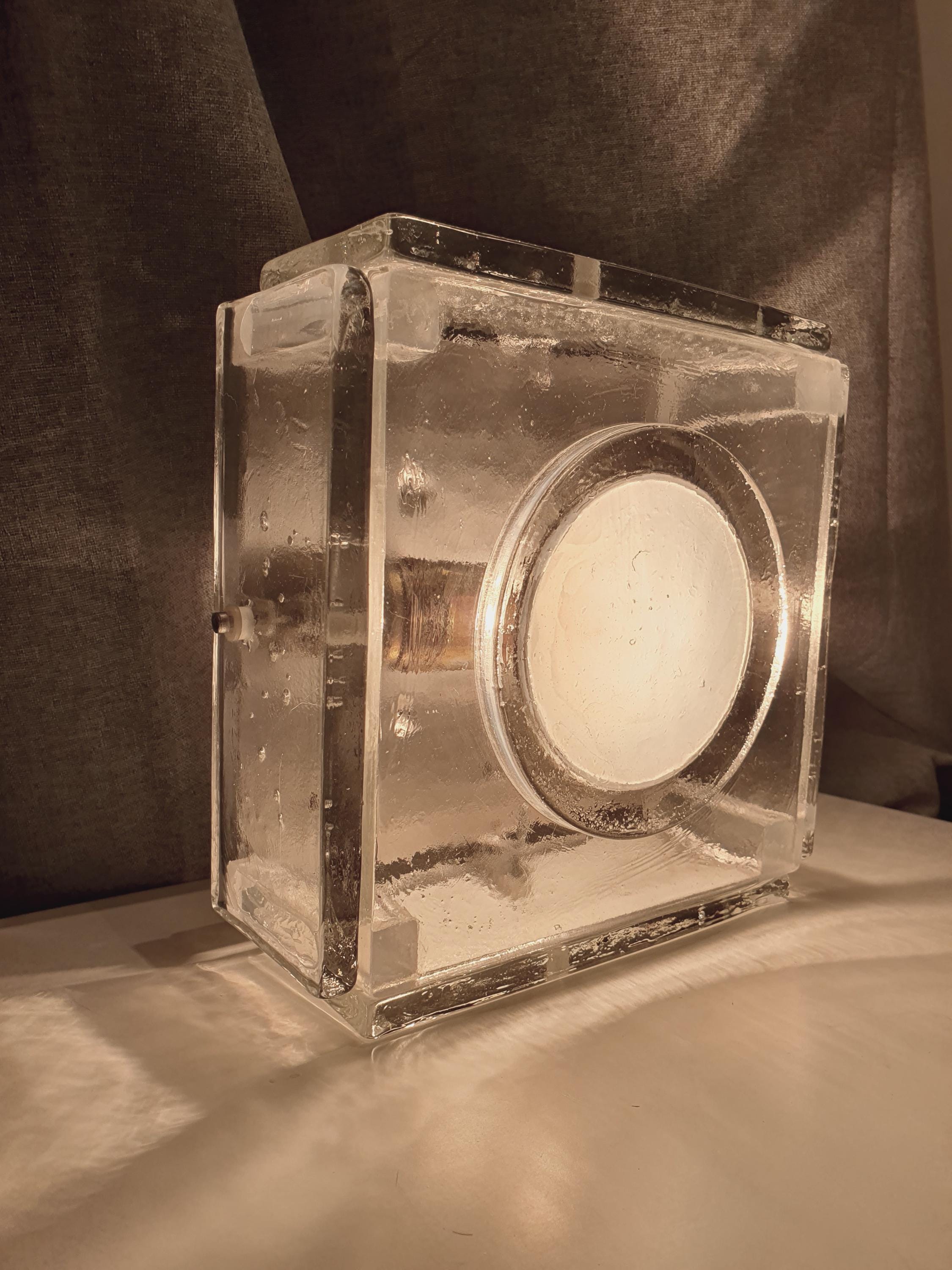 Albano Poli Poliarte Ice Cube Light: 70s Brutalist Glass Flush Mount
