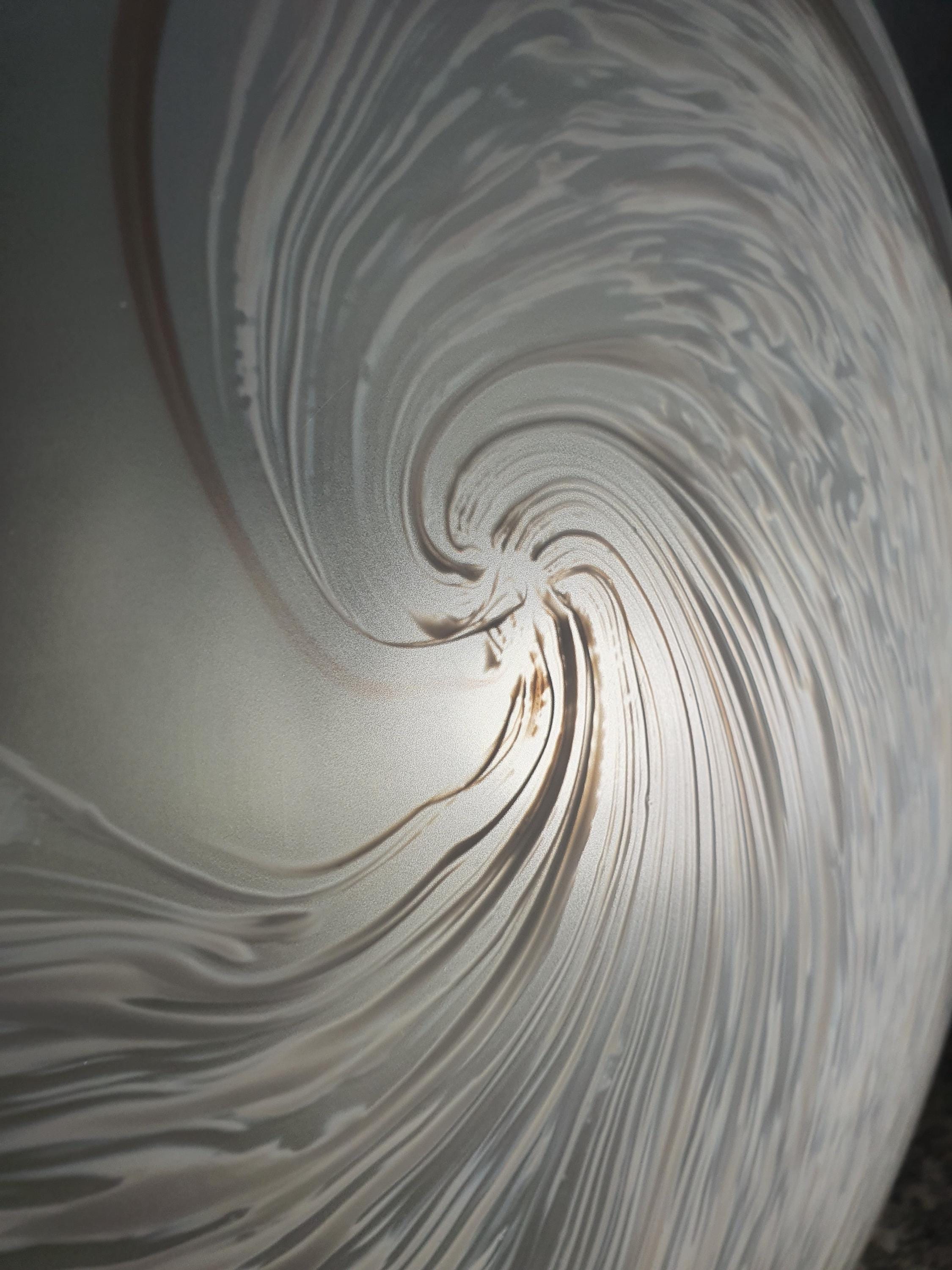 XL Vintage Murano Glass Flush Mount Light: White Brown Swirl, Mid-Century Modern