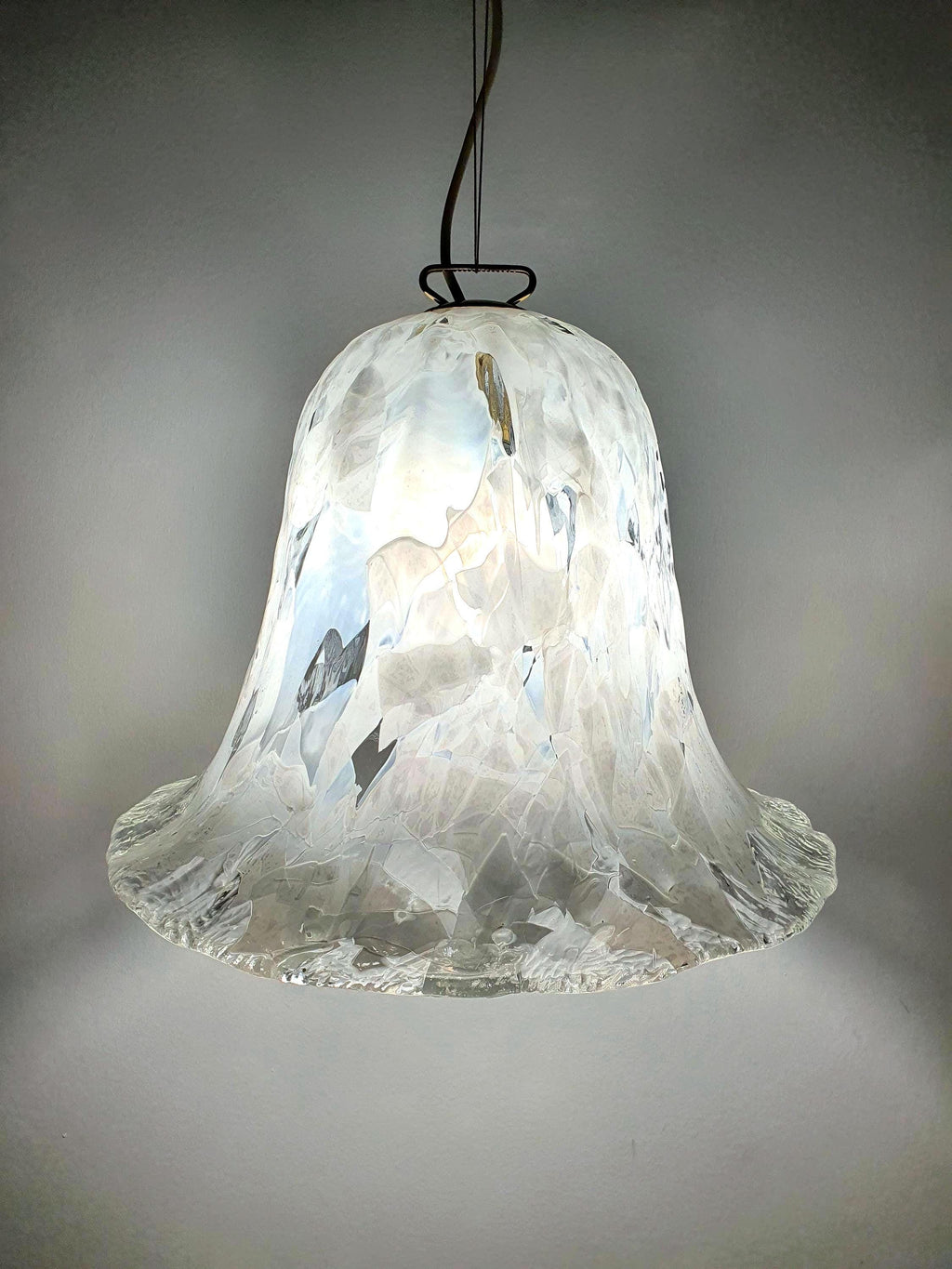 Vintage La Murrina Murano Glass Bell Pendant Light White Floral Skirt Design