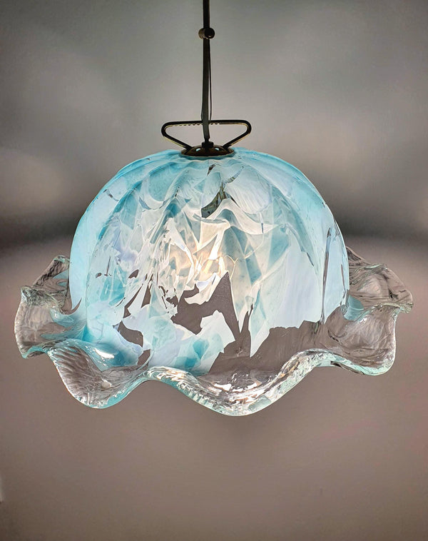 Vintage La Murrina Murano Glass Pendant Light | Tiffany Color Floral Hat Design | Italian Mid-Century Lighting