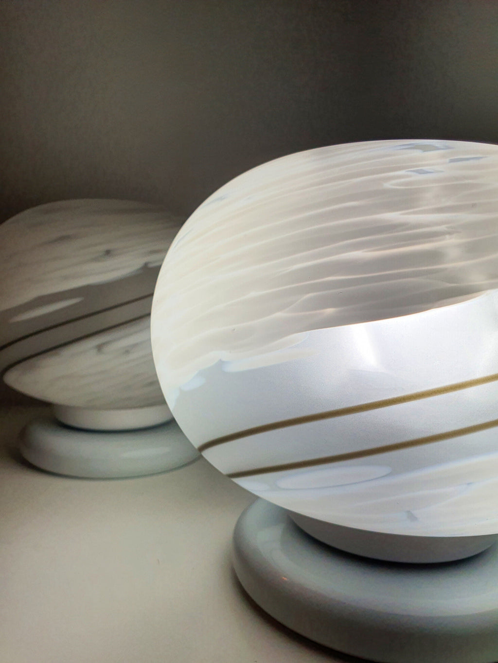 Murano Glass Globe Table Lamps: MCM Italian Swirl Bedside Lamps