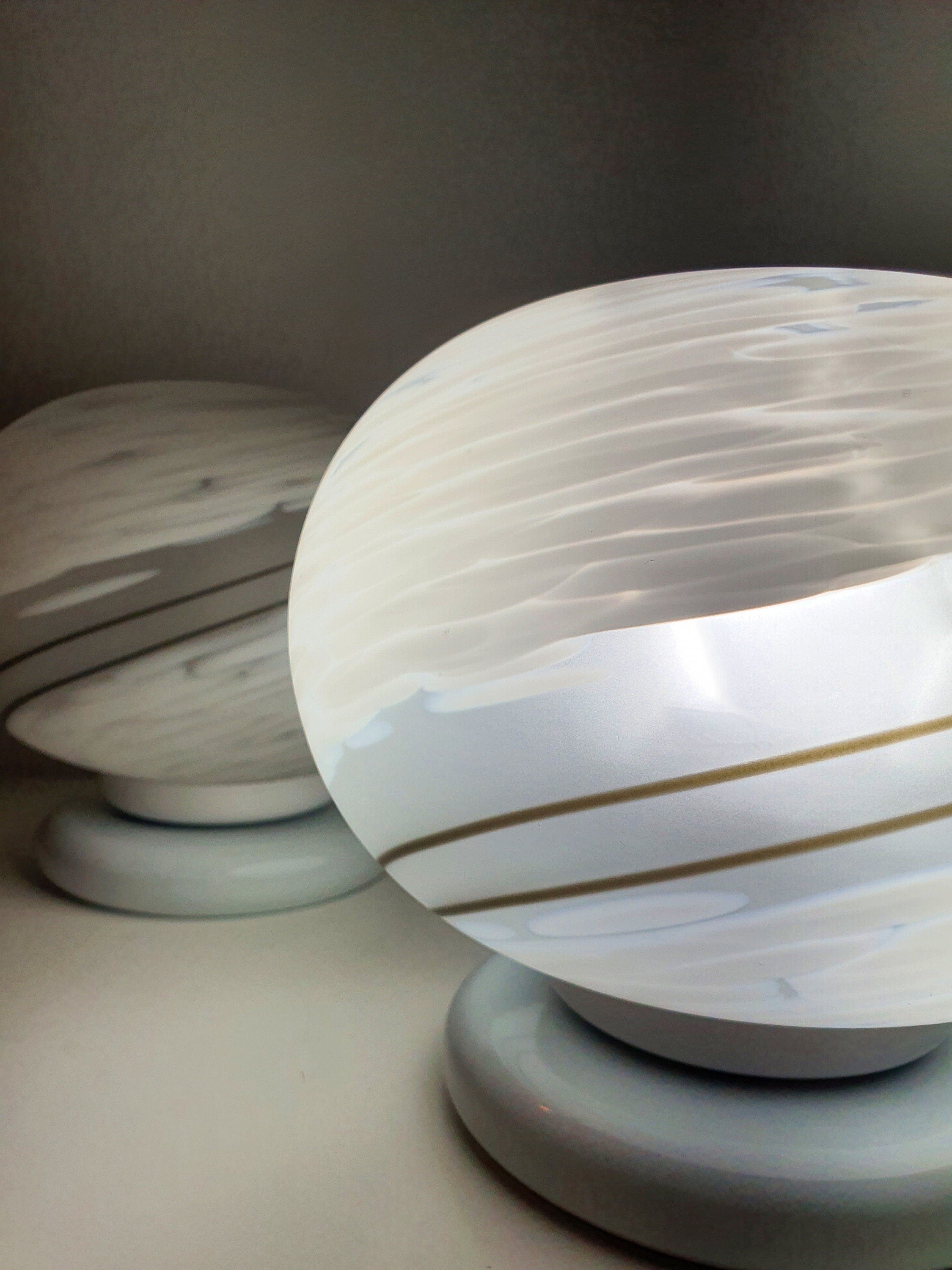 Murano Glass Globe Table Lamps: MCM Italian Swirl Bedside Lamps