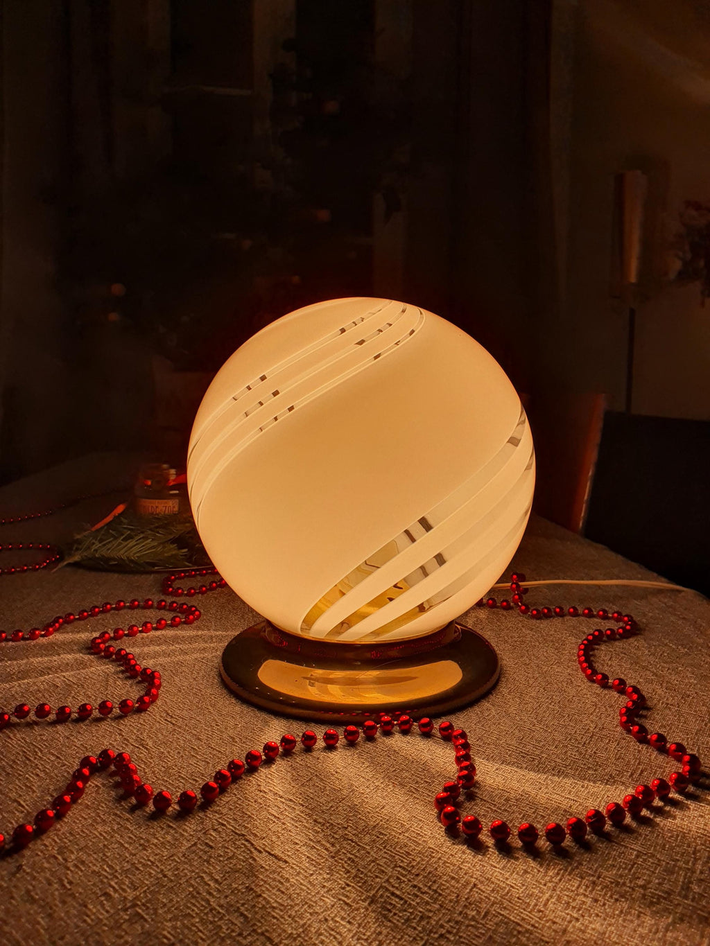 Murano Glass Swirl Globe Table Lamp: MCM Italian Minimalist Bedside Light
