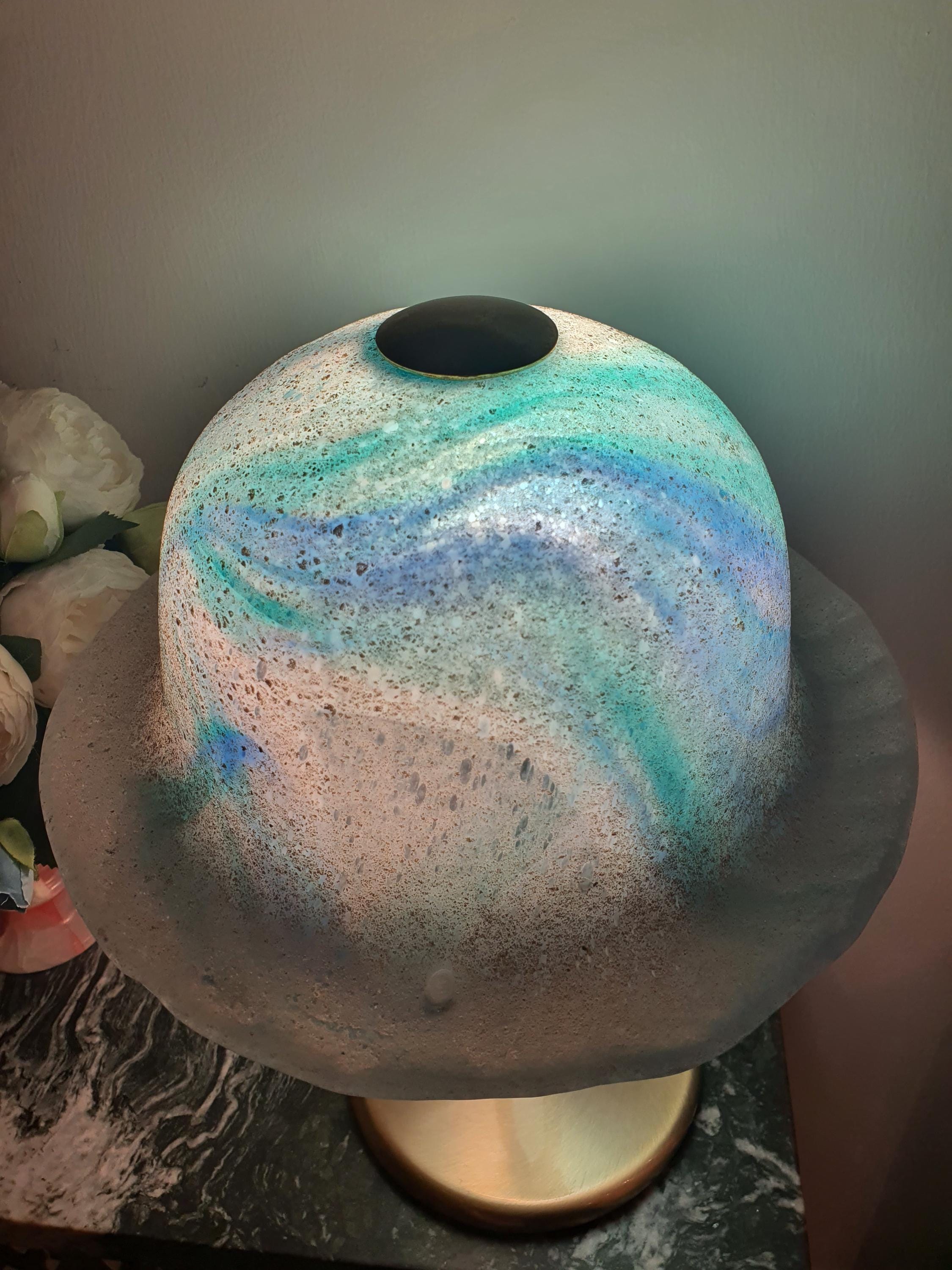 La Murrina Murano Glass Bedside Lamp: Space Blue Hat Shape, Golden Base