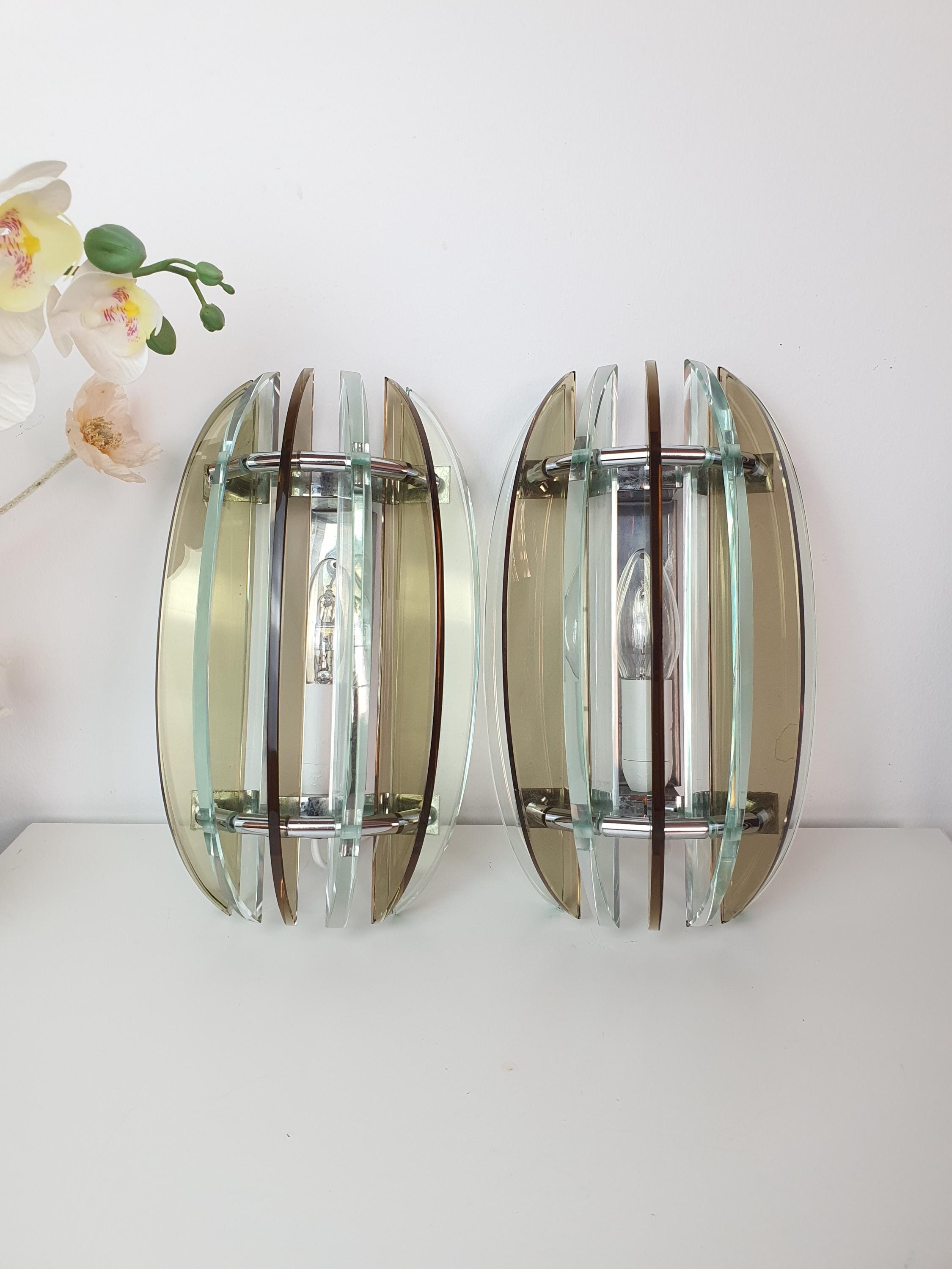 Veca UFO Glass Wall Sconces: Mid-Century Modern Italian Lighting